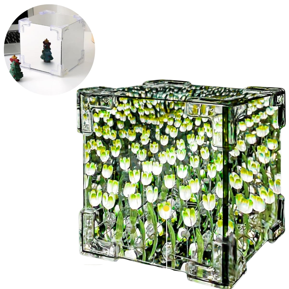 LÁMPARA LED CUBO DE TULIPANES DECORATIVA DE FONDO INFINITO AMARILLO - 1