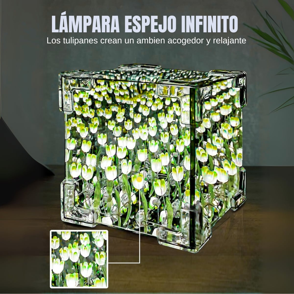 LÁMPARA LED CUBO DE TULIPANES DECORATIVA DE FONDO INFINITO AMARILLO - 3