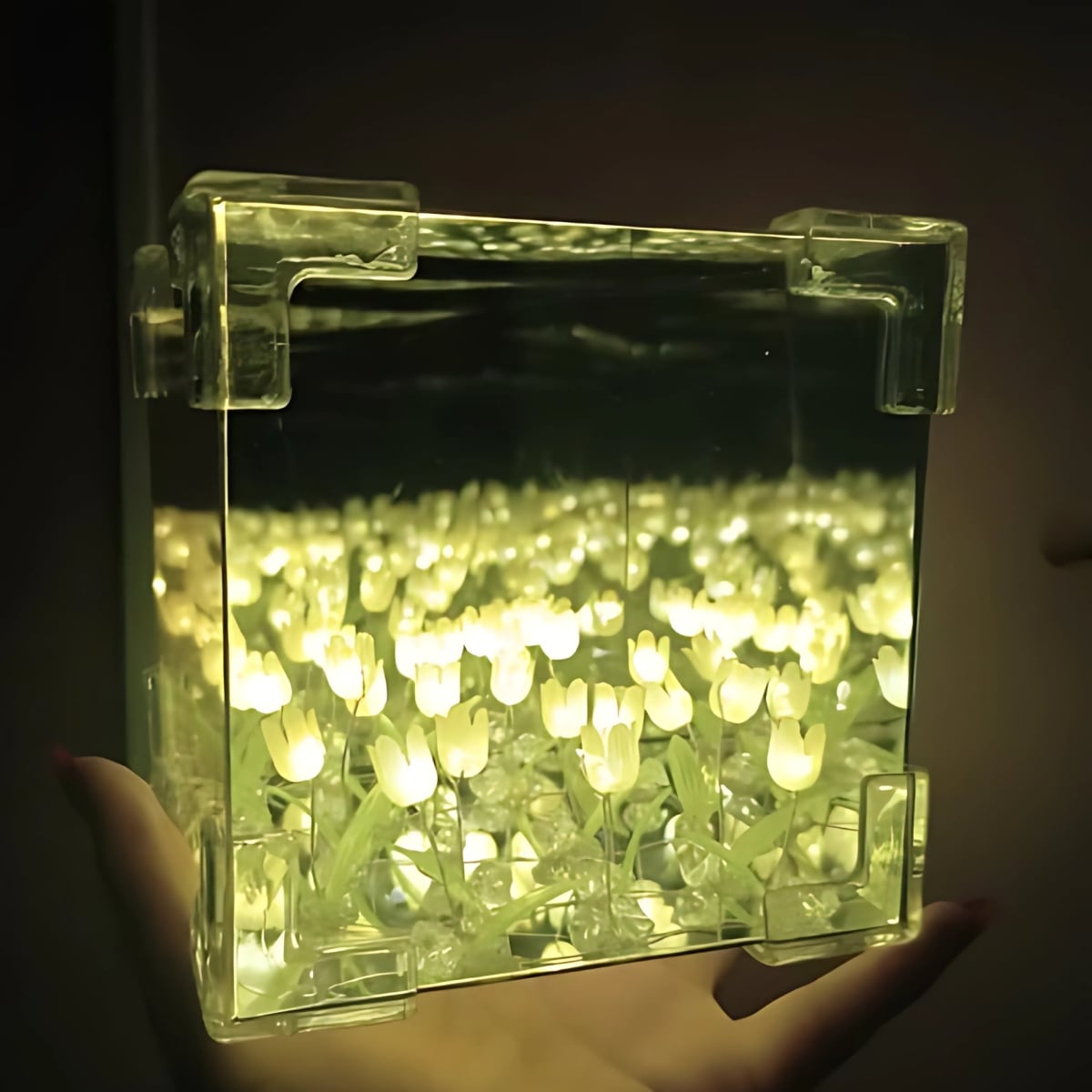 LÁMPARA LED CUBO DE TULIPANES DECORATIVA DE FONDO INFINITO AMARILLO - 5