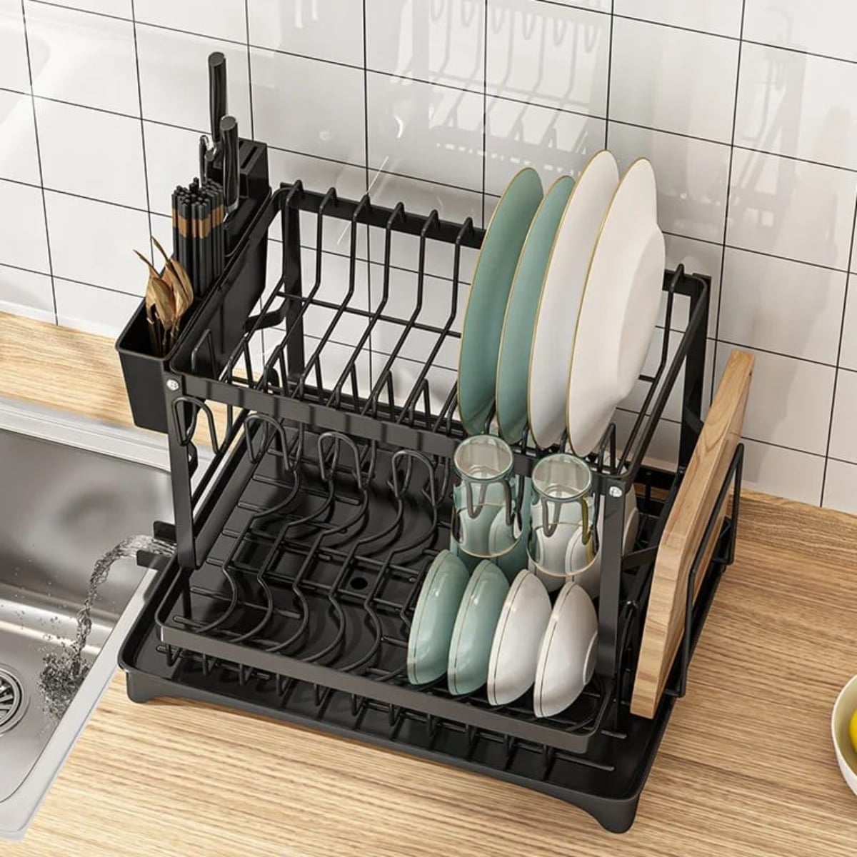 ESCURRIDOR DE PLATOS DE 2 NIVELES MIA COLOR NEGRO - 2