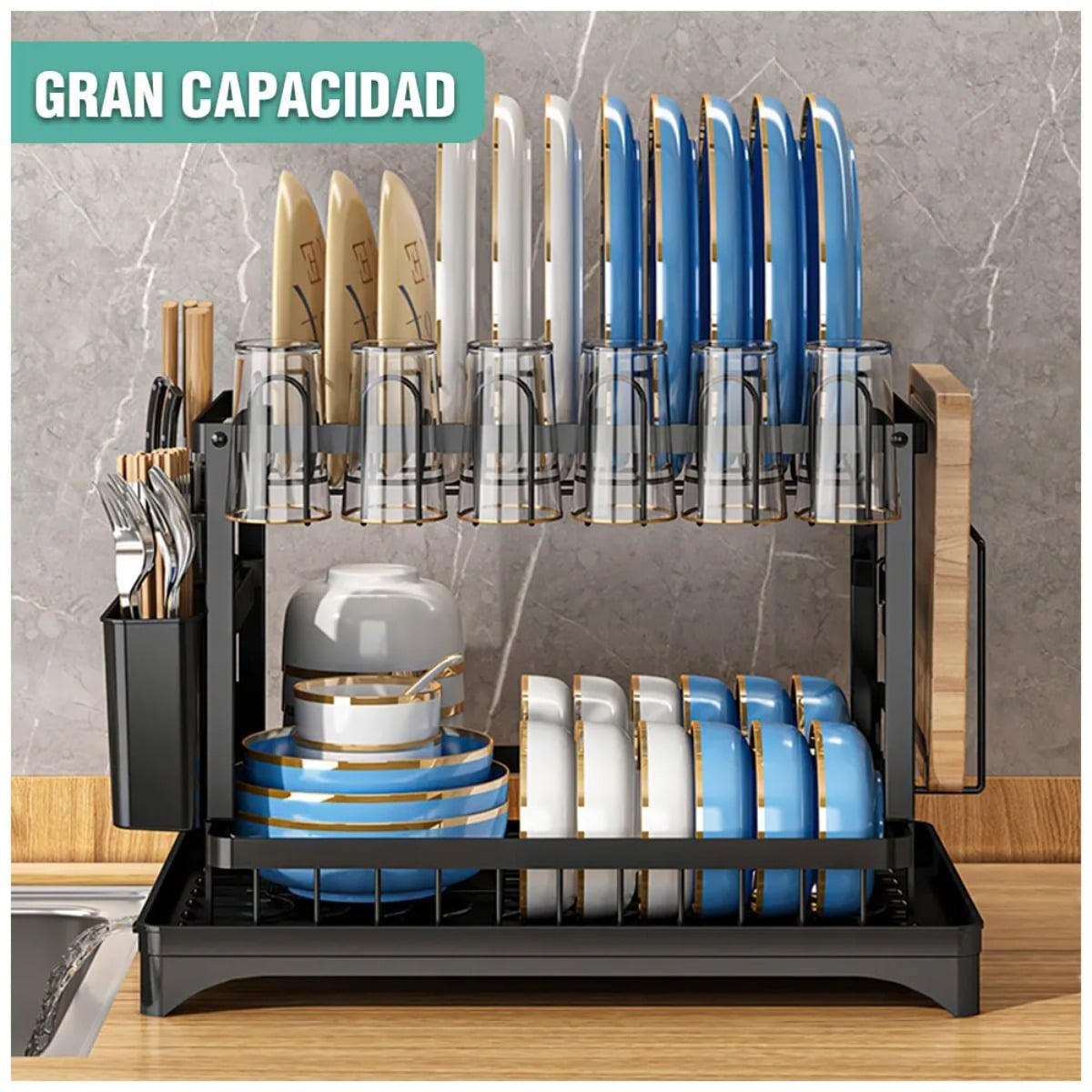 ESCURRIDOR DE PLATOS DE 2 NIVELES MIA COLOR NEGRO - 6