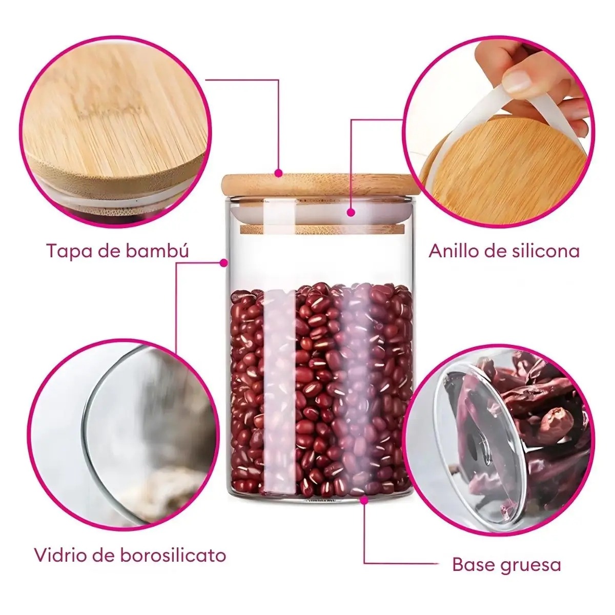 SET DE 3 FRASCOS TAPA DE BAMBU - 5