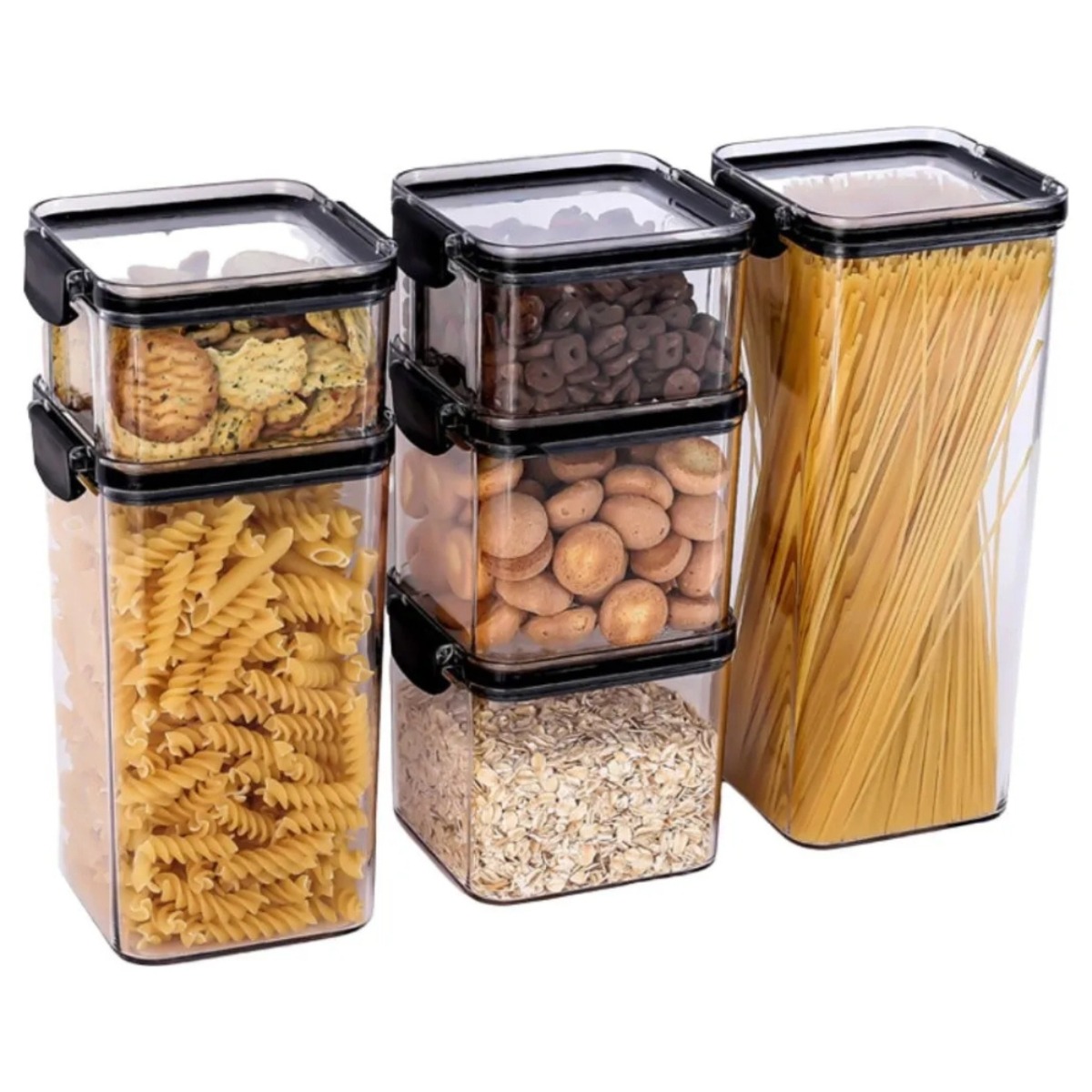 SET DE 6 FRASCOS HERMÉTICOS ORGANIZADORES DE COCINA NEGRO AURIS - 1