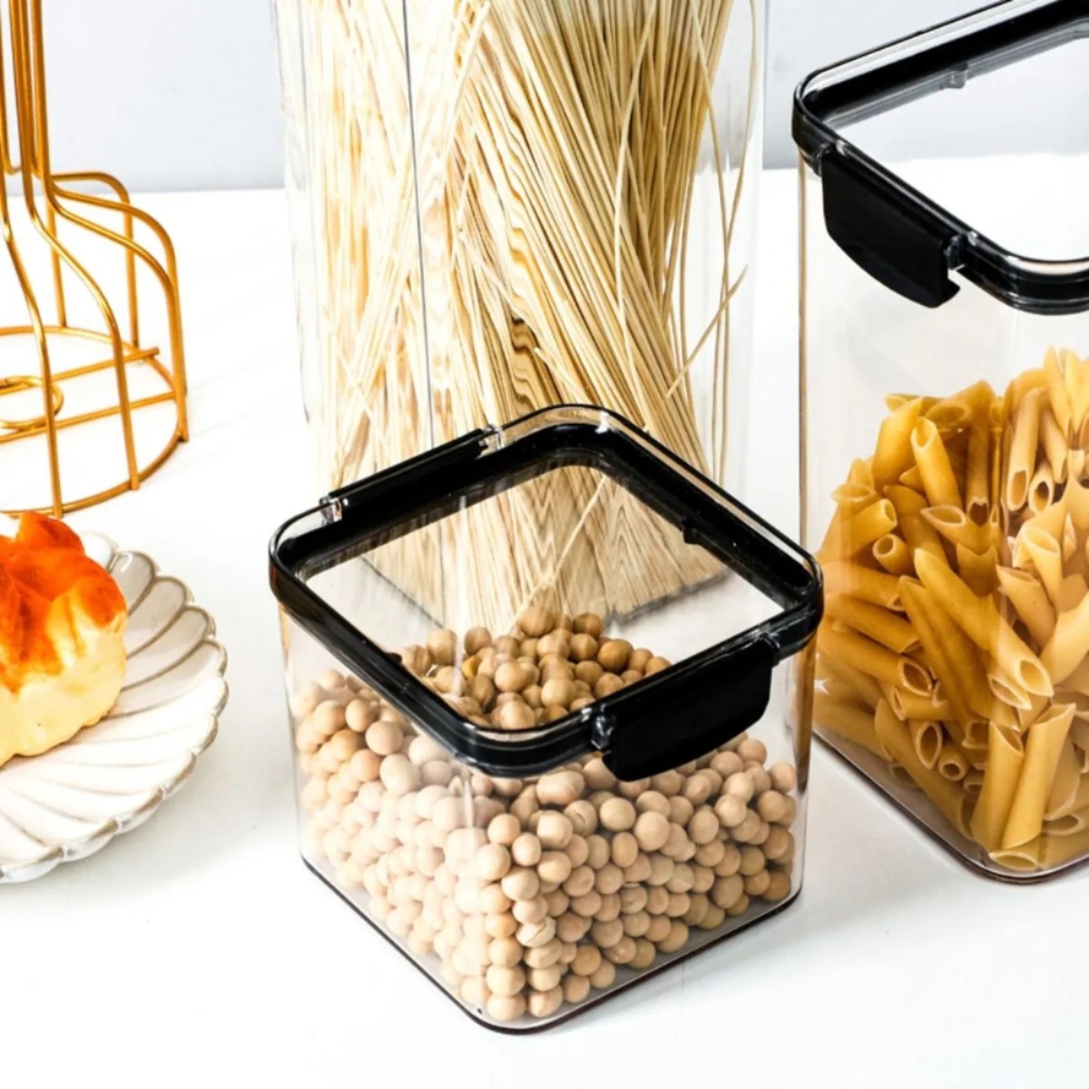 SET DE 6 FRASCOS HERMÉTICOS ORGANIZADORES DE COCINA NEGRO AURIS - 6