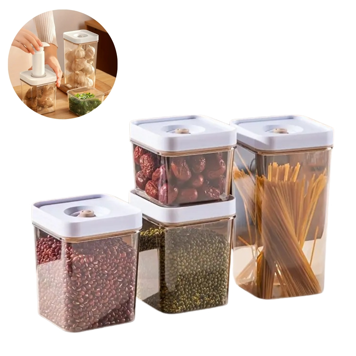 SET DE 4 FRASCOS HERMÉTICOS CON SELLADO AL VACÍO - 1