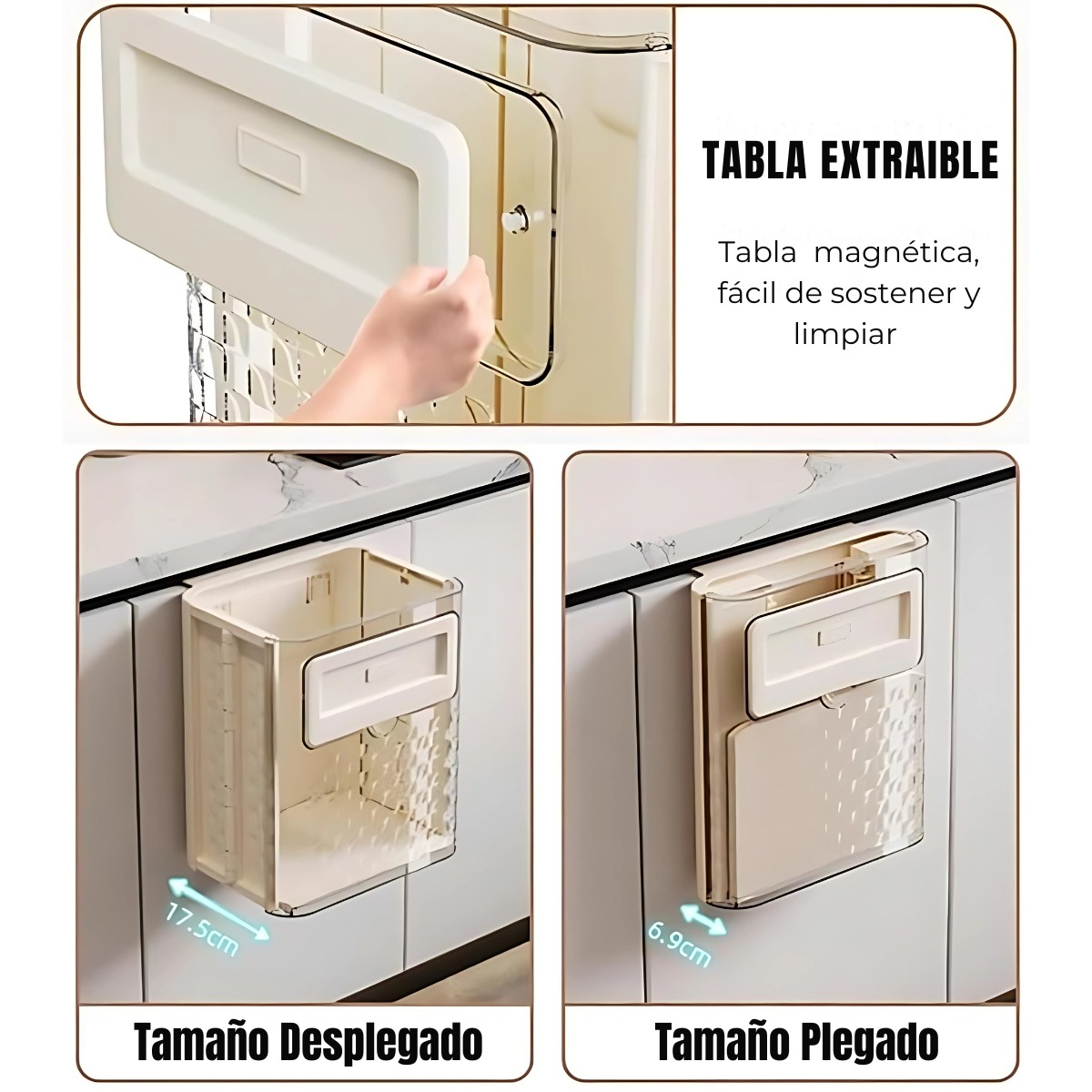 TACHO PLEGABLE COLGANTE PARA COCINA BRIEF CREMA - 5