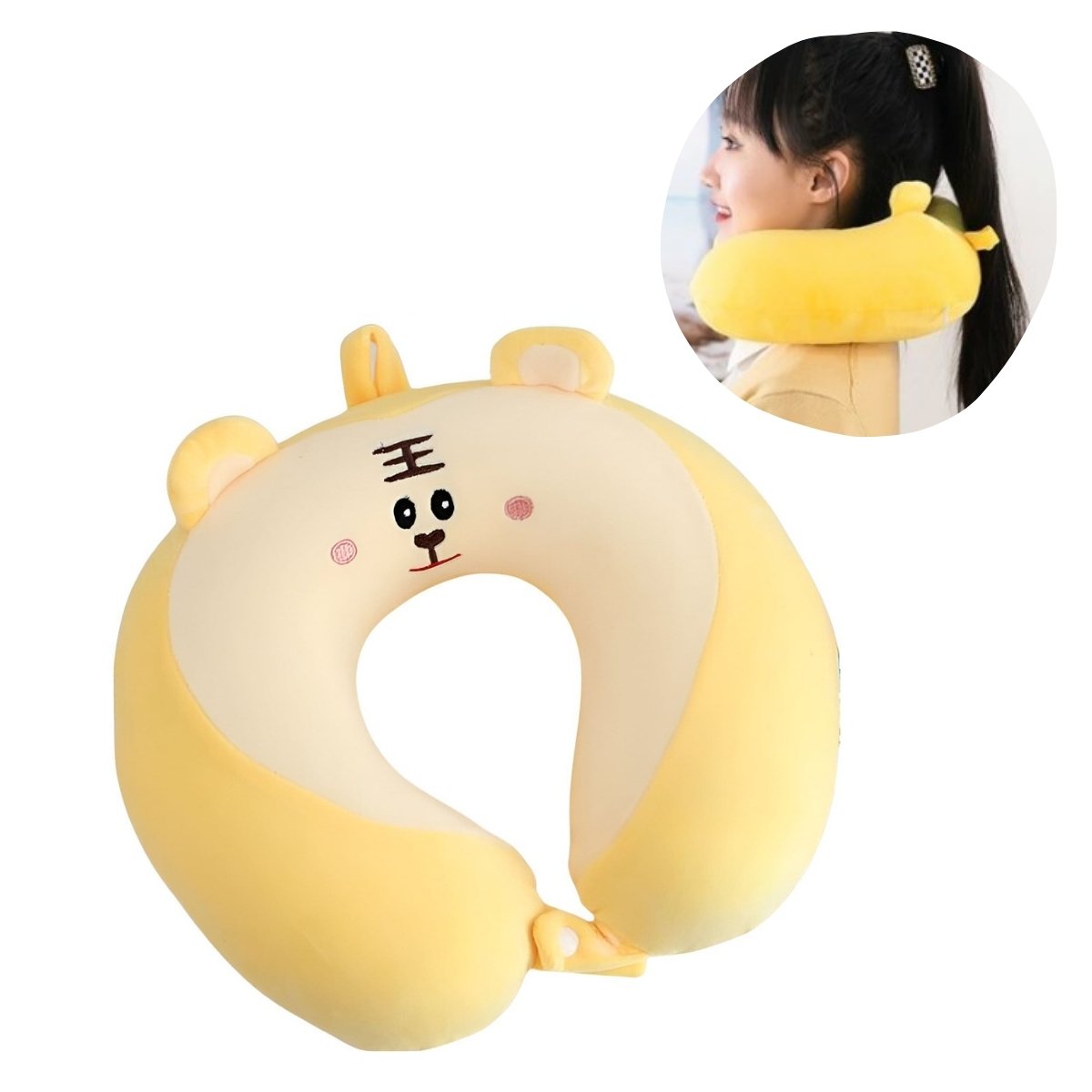 COJÍN CERVICAL PARA VIAJE MODELO KAWAII AMARILLO. - 1