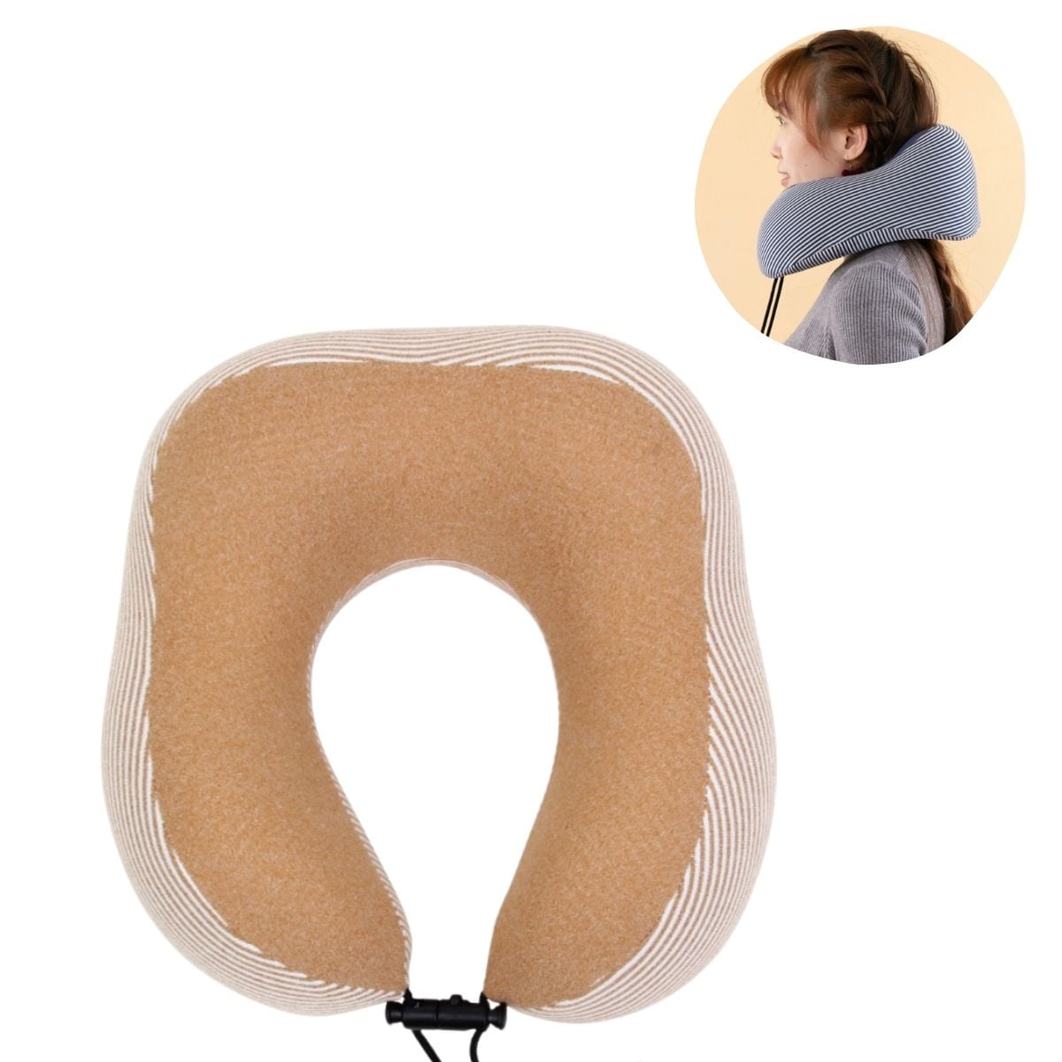 COJÍN PARA CUELLO ALMOHADILLA CERVICAL AJUSTABLE MODELO RAYADO MARRÓN - 1