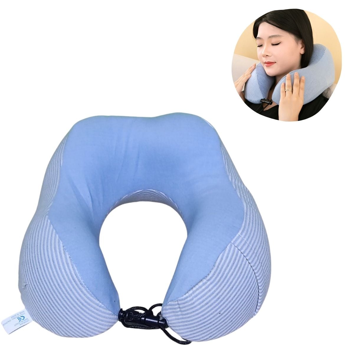 COJÍN PARA CUELLO ALMOHADILLA CERVICAL AJUSTABLE MODELO RAYADO CELESTE. - 1