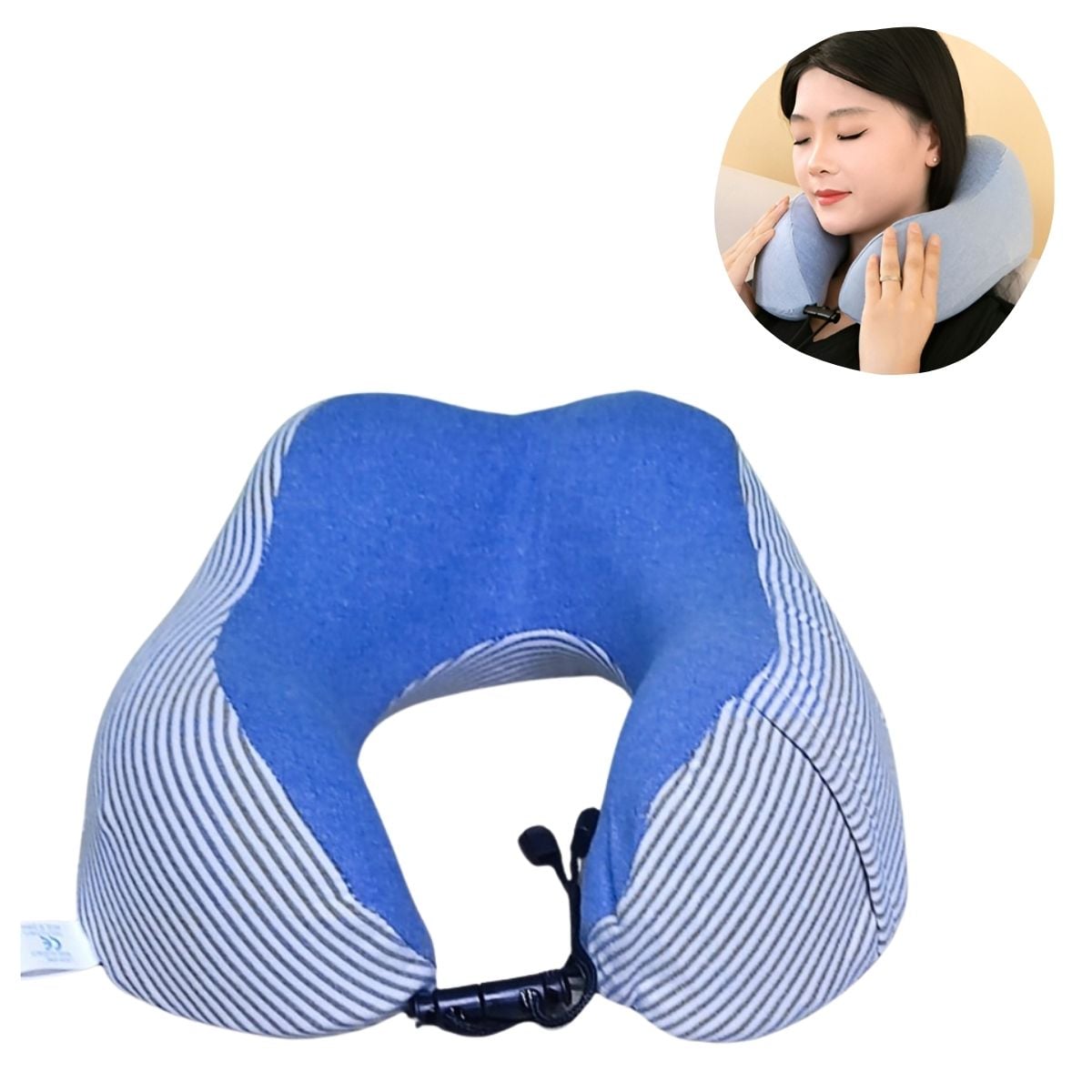 COJÍN PARA CUELLO ALMOHADILLA CERVICAL AJUSTABLE MODELO RAYADO AZUL - 1