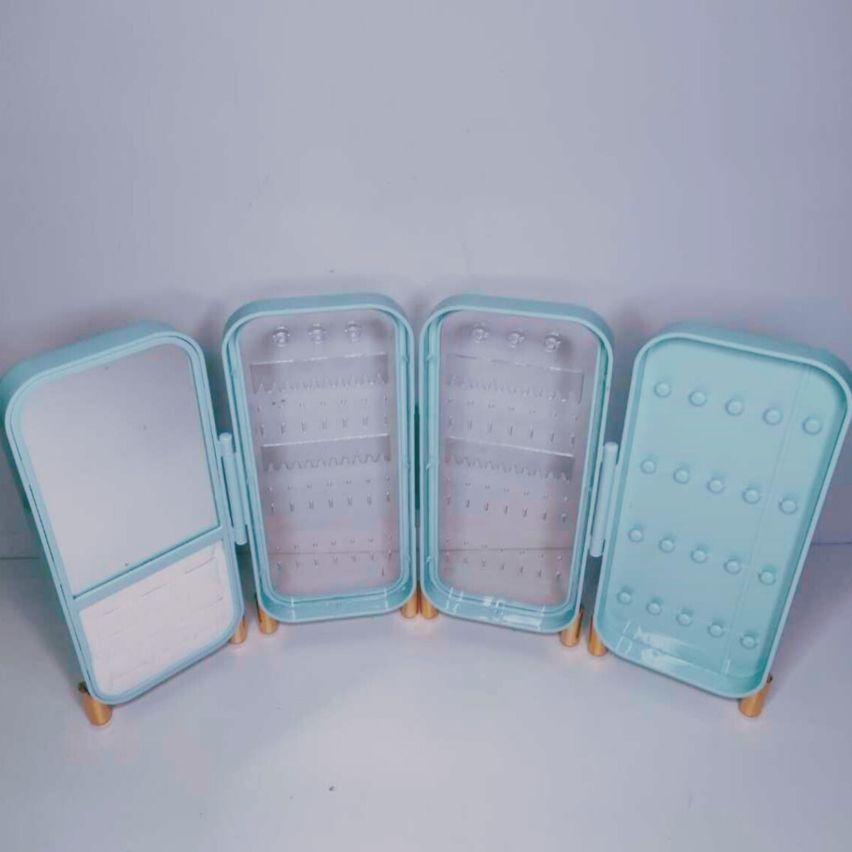JOYERO DE 4 CAPAS PLEGABLE CON ESPEJO CELESTE - 3
