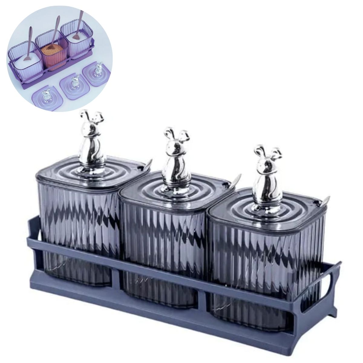 SET DE 3 CONDIMENTEROS MOUSE MORADO - 1