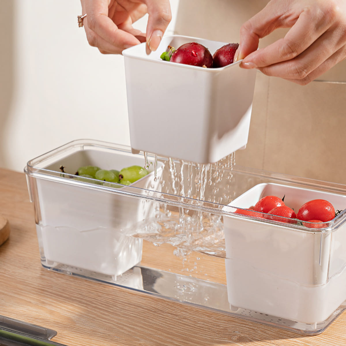 TÁPER HERMÉTICO CON ESCURRIDORES INTERNOS PARA COCINA REFRIGERADOR - 2
