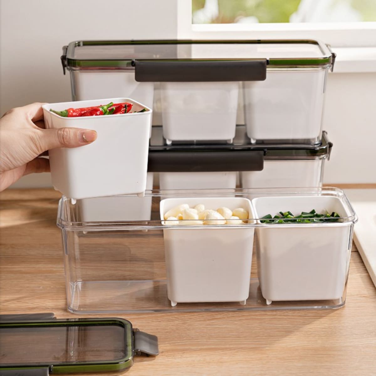 TÁPER HERMÉTICO CON ESCURRIDORES INTERNOS PARA COCINA REFRIGERADOR - 3