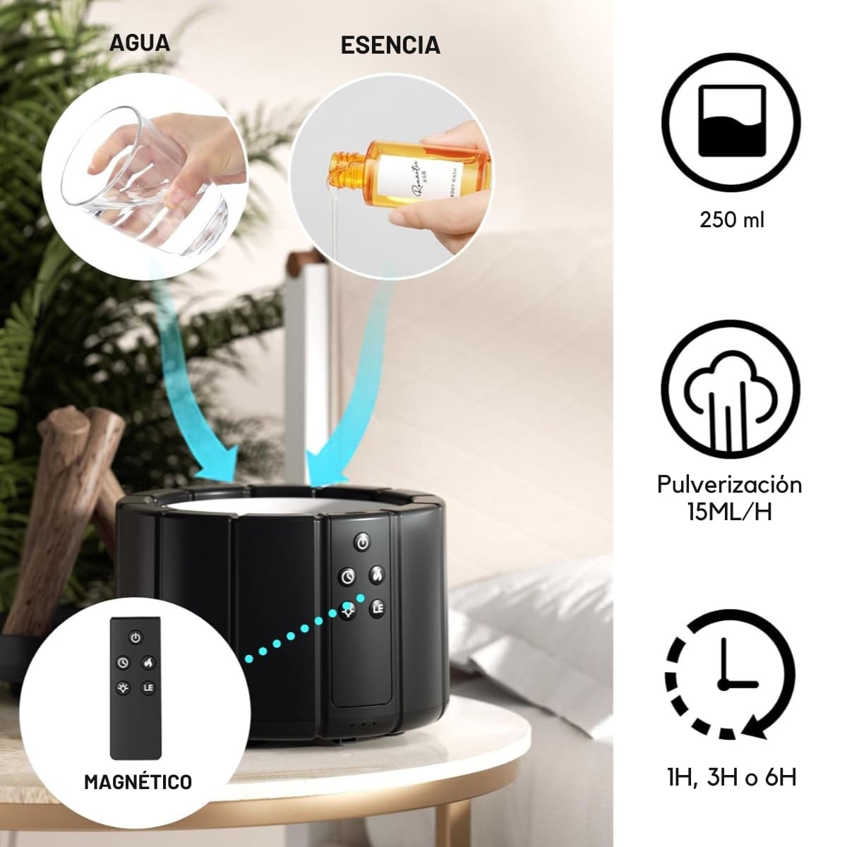 HUMIDIFICADOR CON EFECTO FUEGO Y CONTROL MODELO BONFIRE COLOR NEGRO - 3