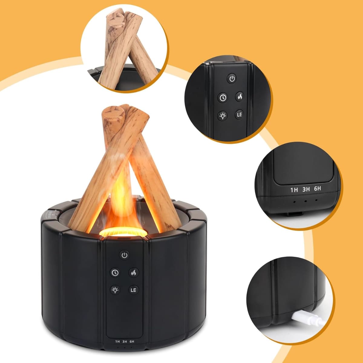 HUMIDIFICADOR CON EFECTO FUEGO Y CONTROL MODELO BONFIRE COLOR NEGRO - 8