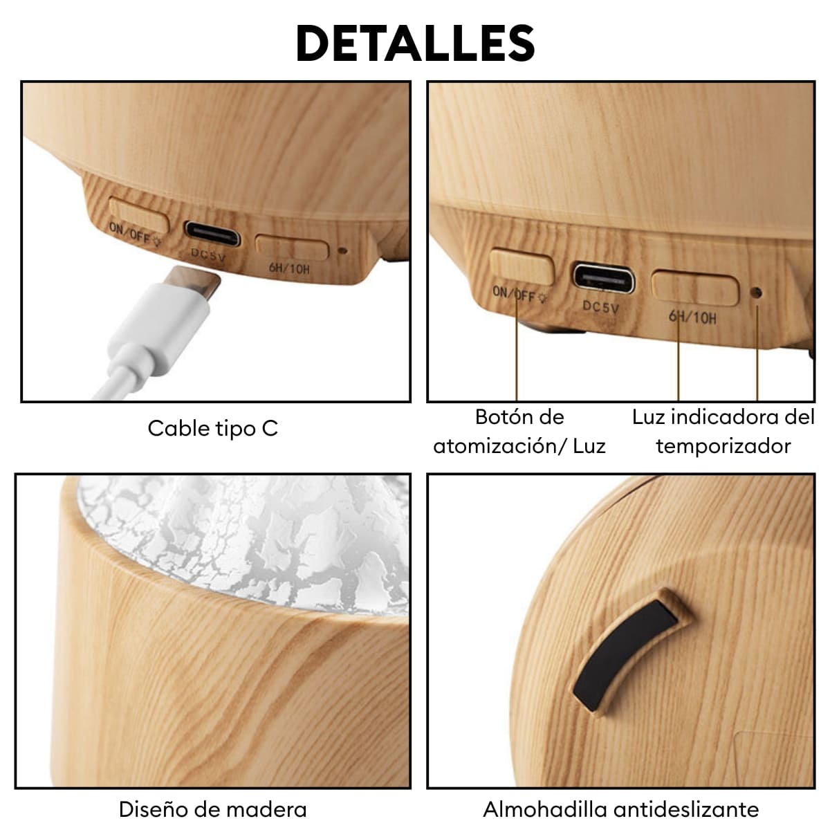 HUMIDIFICADOR FLAME MOUNTAIN CON LUCES RGB COLOR MADERA CLARO - 6