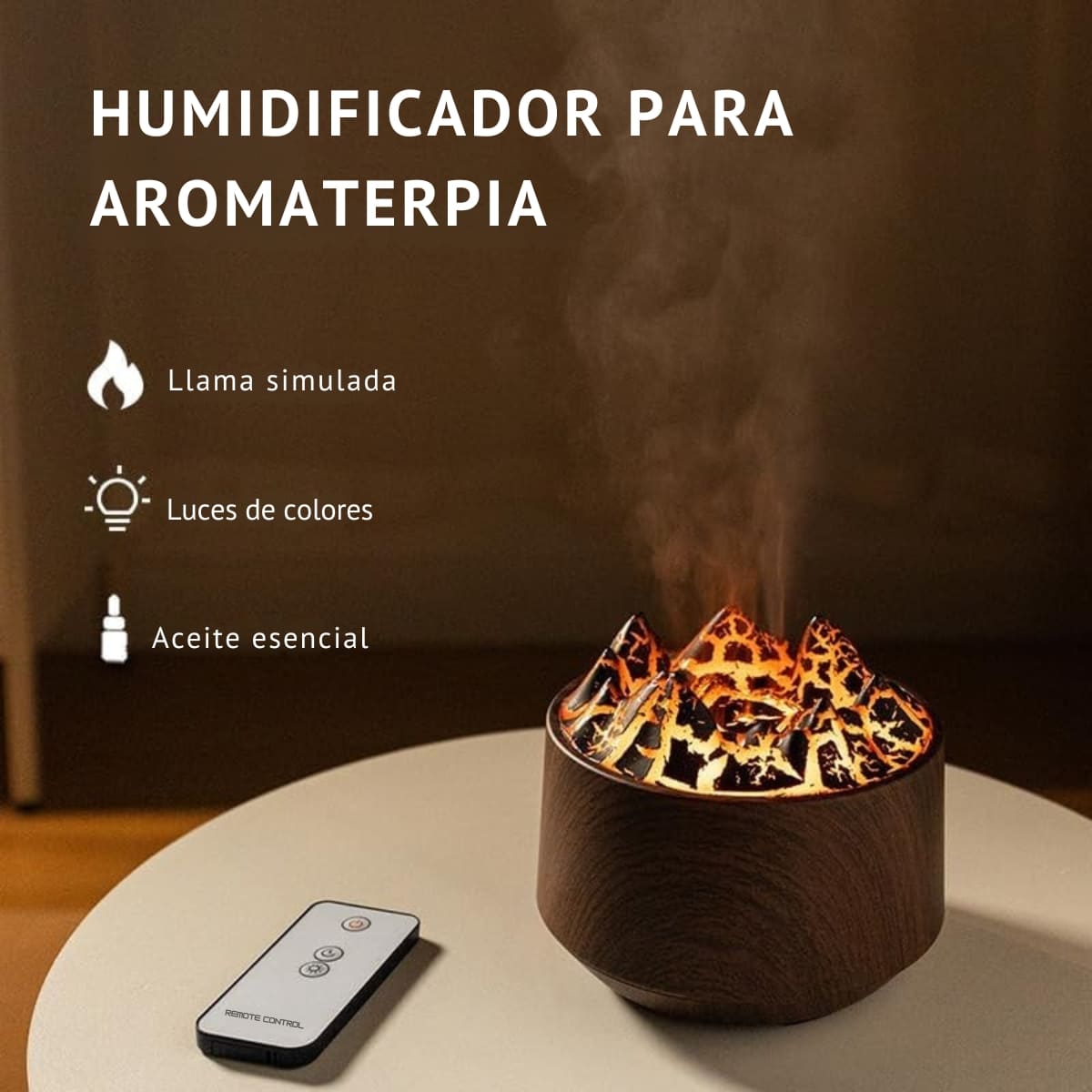 HUMIDIFICADOR FLAME MOUNTAIN CON LUCES RGB COLOR MADERA OSCURO - 3