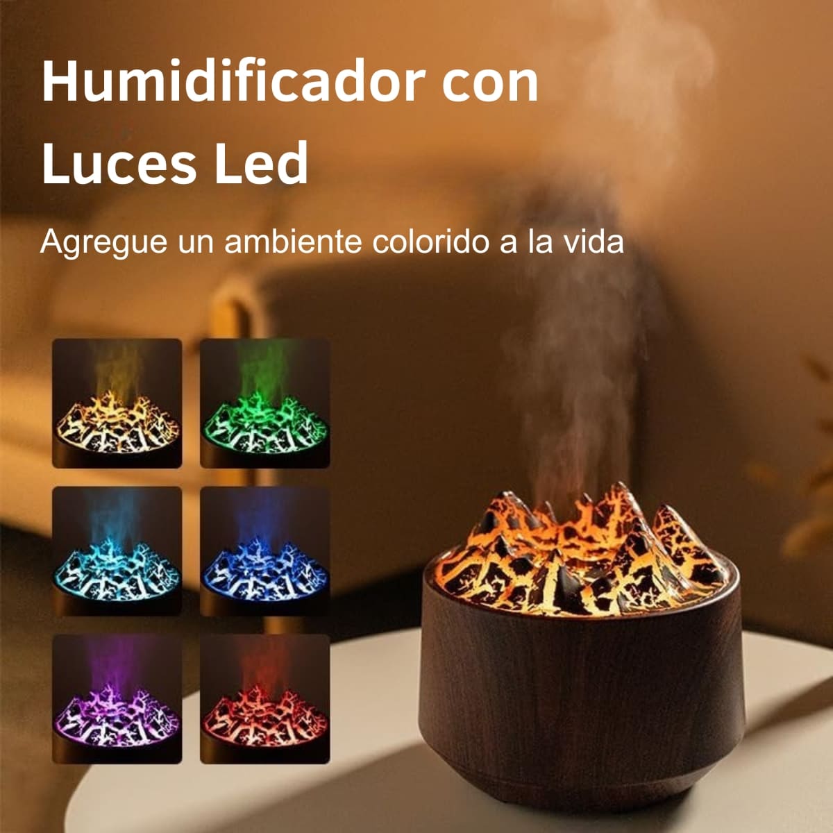 HUMIDIFICADOR FLAME MOUNTAIN CON LUCES RGB COLOR MADERA OSCURO - 5