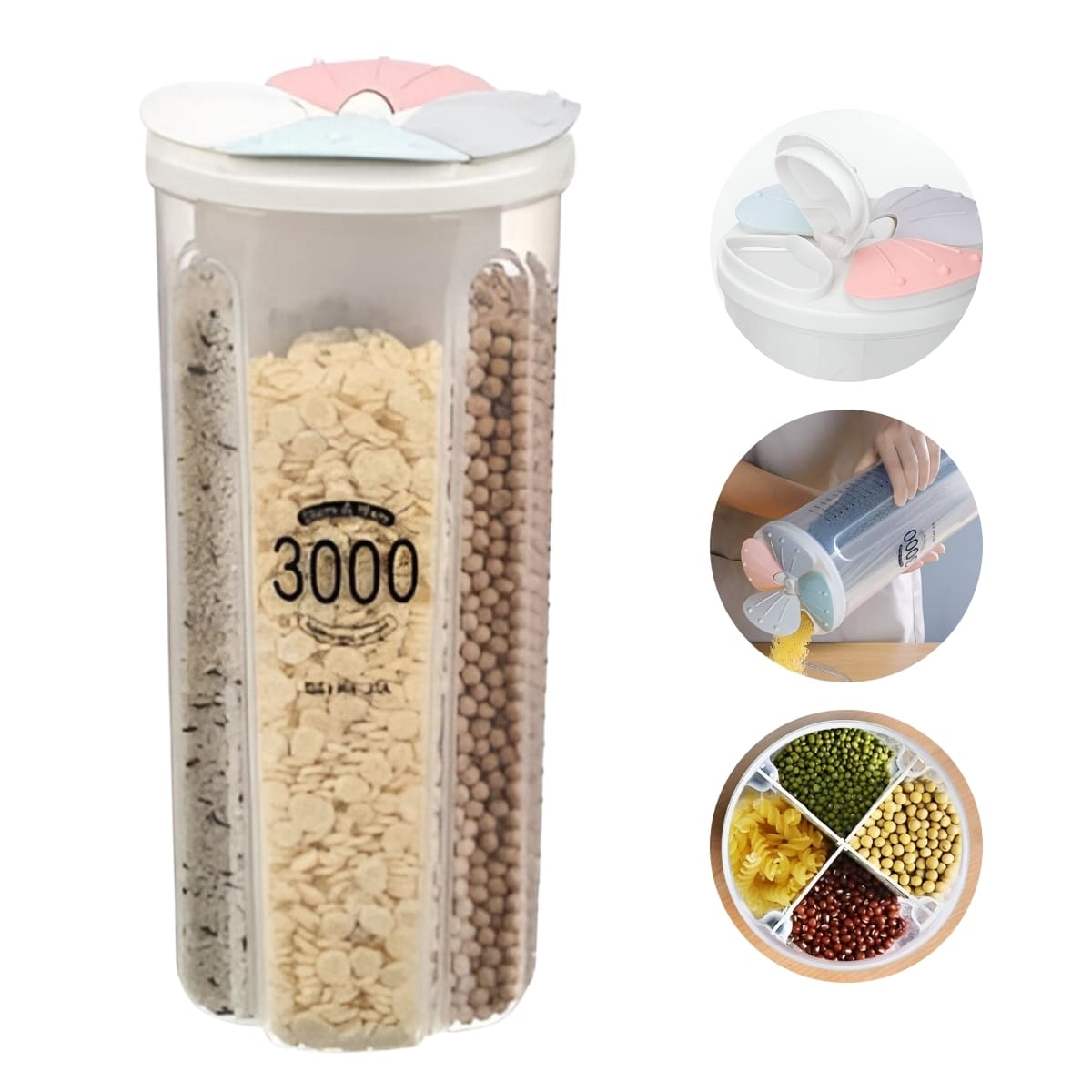 TÁPER DE 4 DIVISIONES MODELO REDONDO DE 3000ML - 1