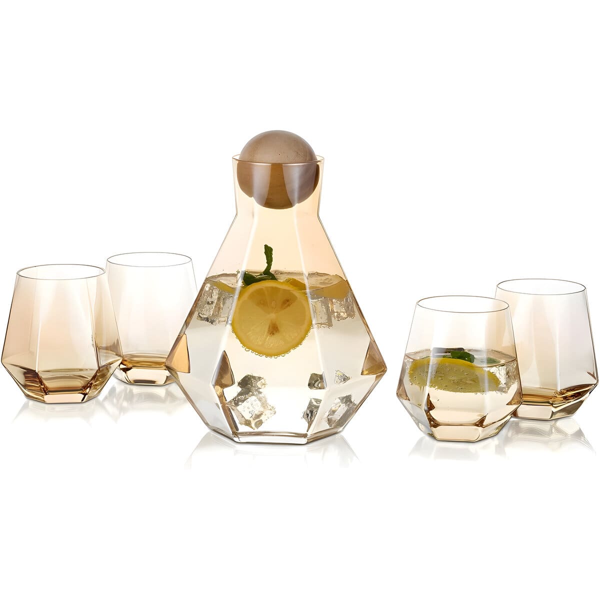 SET DE JARRA CON 6 VASOS DISEÑO DIAMANTE DORADO - 1