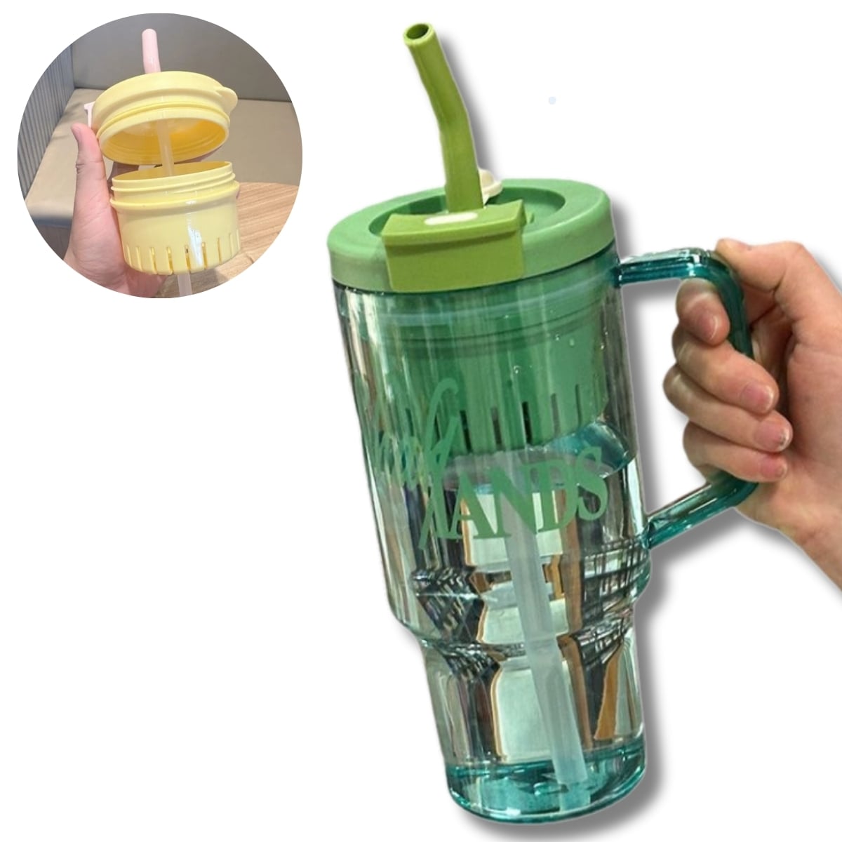 TOMATODO PORTÁTIL MODELO SHAKE HANDS DE 1200 ML VERDE TRANSPARENTE - 1
