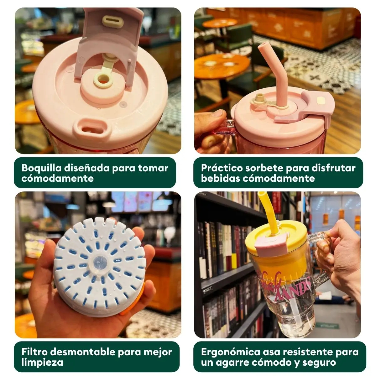 TOMATODO PORTÁTIL MODELO SHAKE HANDS DE 1200 ML VERDE TRANSPARENTE - 2