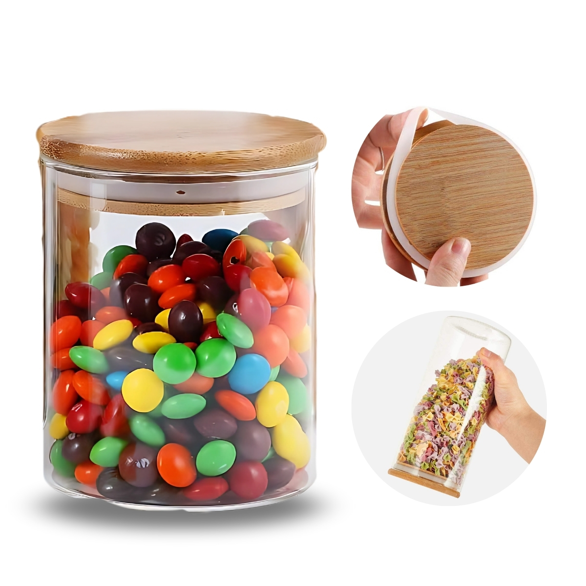 FRASCOS HERMÉTICOS DE VIDRIO BOROSILICATO Y TAPA DE BAMBÚ 700 ML - 1