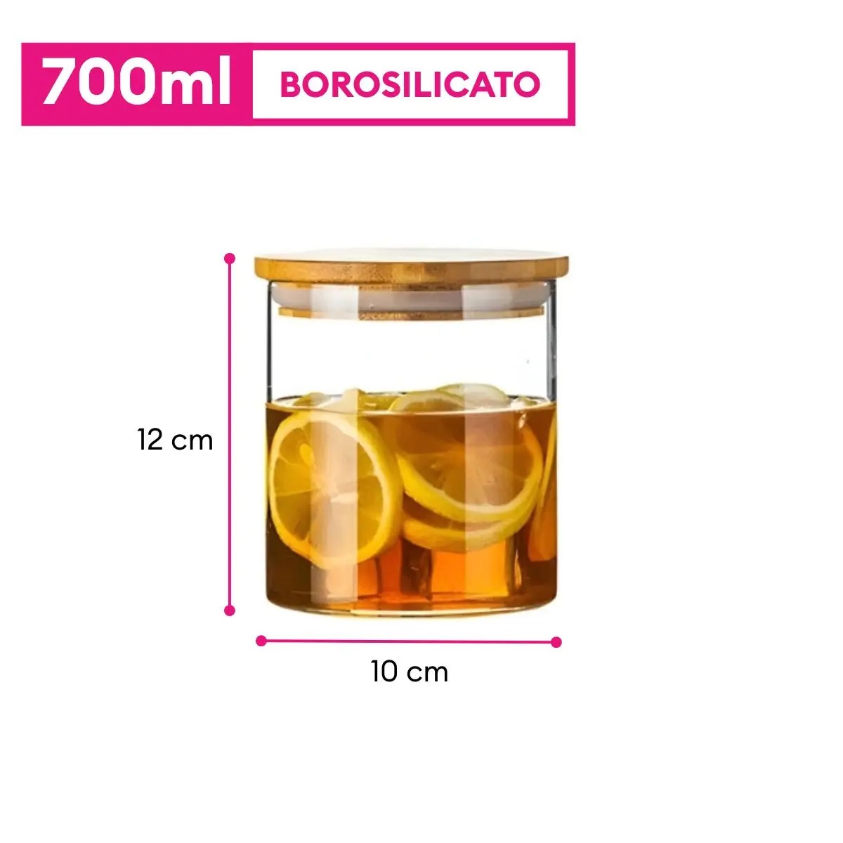 FRASCOS HERMÉTICOS DE VIDRIO BOROSILICATO Y TAPA DE BAMBÚ 700 ML - 4