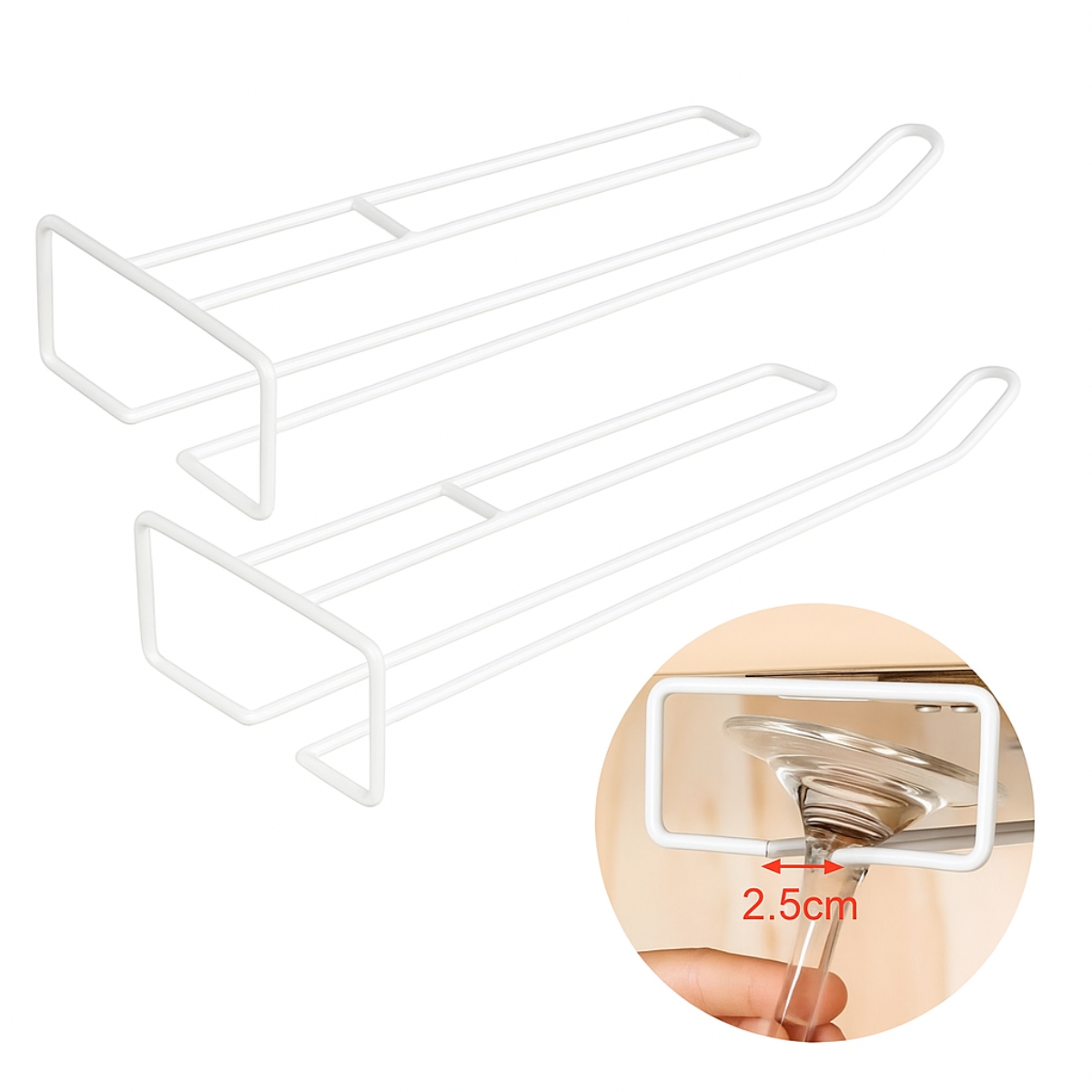 SET DE 2 SOPORTE ORGANIZADOR DE COPAS MULTIUSO DE 1 CARRIL BLANCO - 1