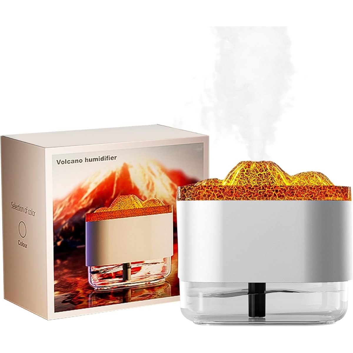 HUMIDIFICADOR CON LUCES LED DISEÑO DECORATIVO MODELO VOLCANO BLANCO - 1