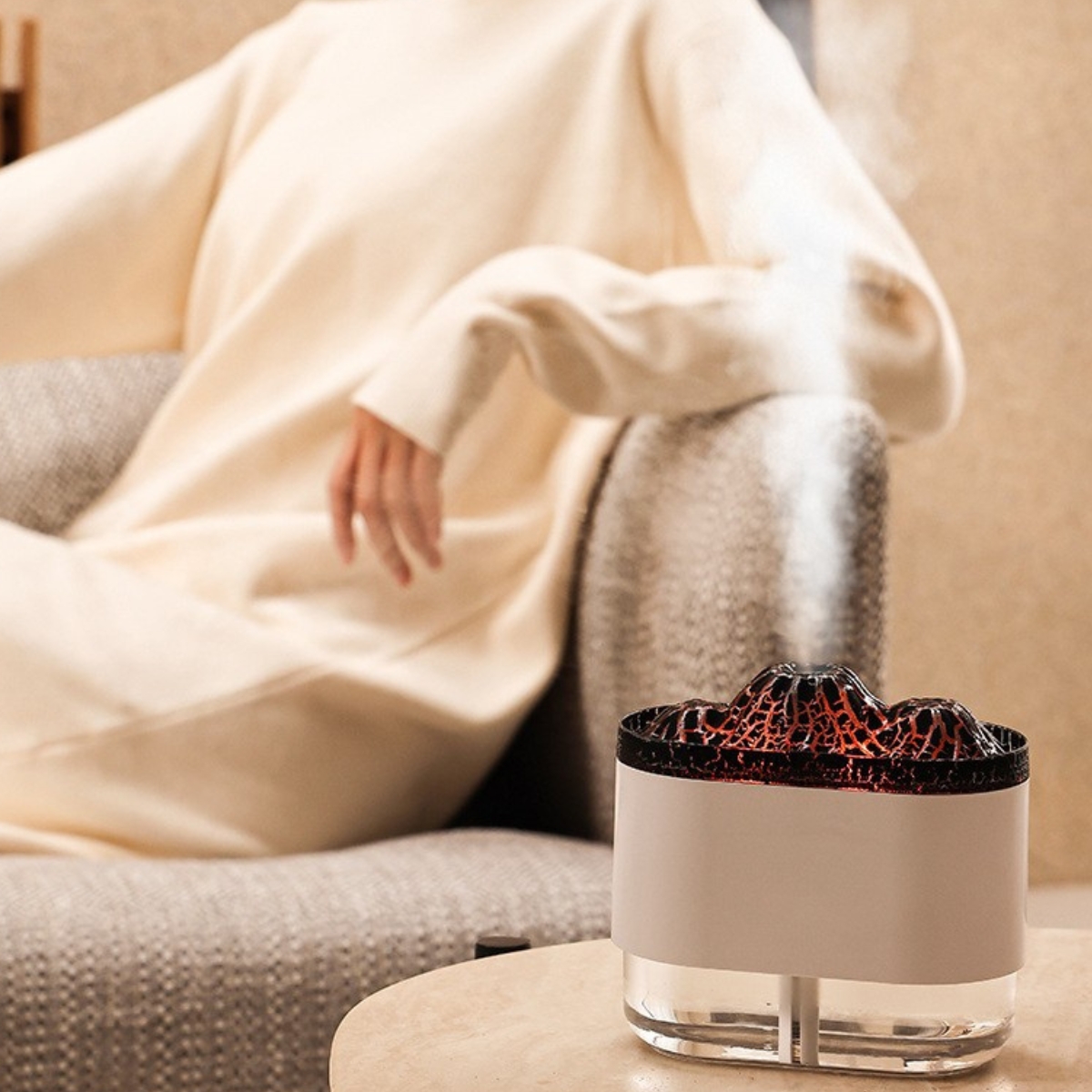 HUMIDIFICADOR CON LUCES LED DISEÑO DECORATIVO MODELO VOLCANO BLANCO - 2