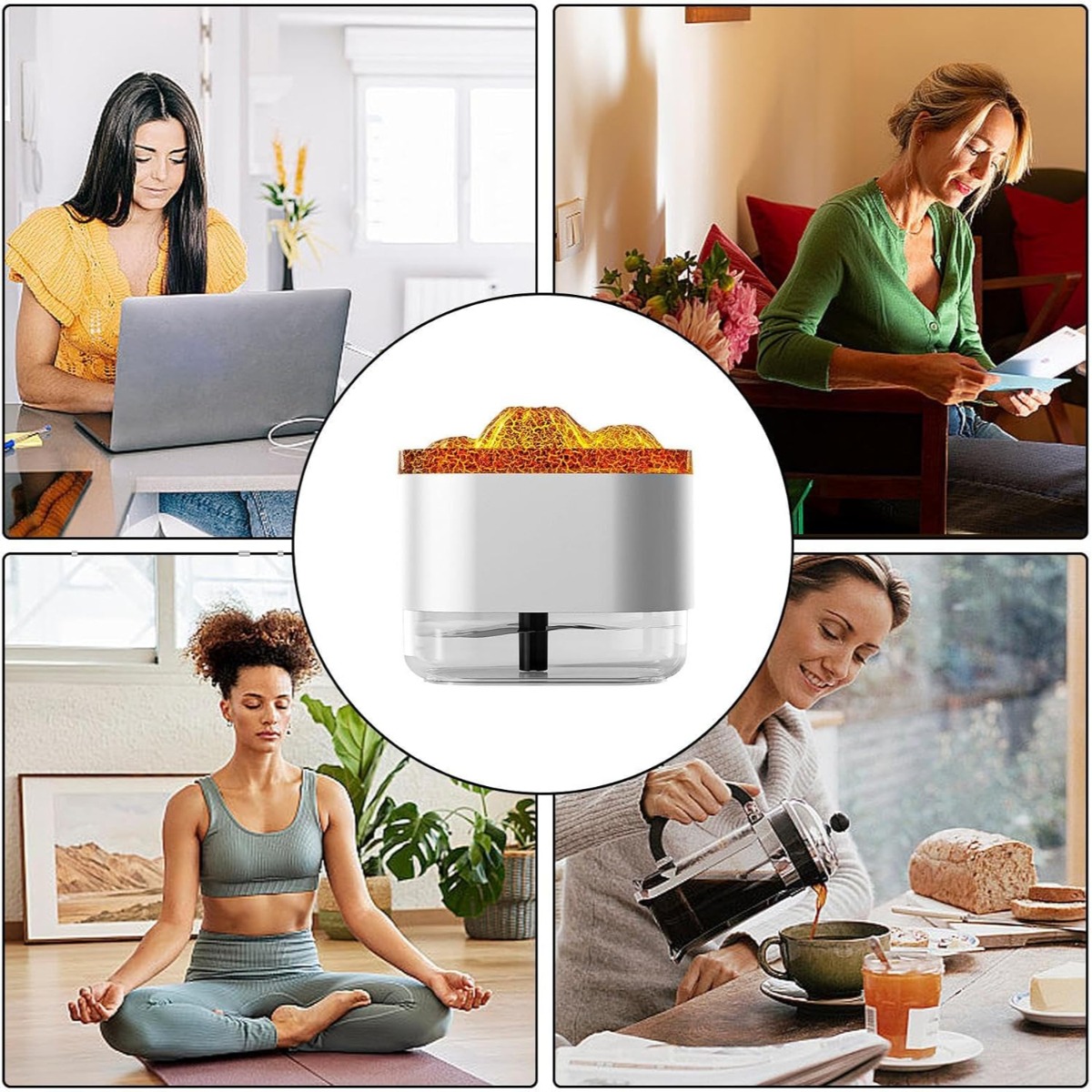 HUMIDIFICADOR CON LUCES LED DISEÑO DECORATIVO MODELO VOLCANO BLANCO - 4