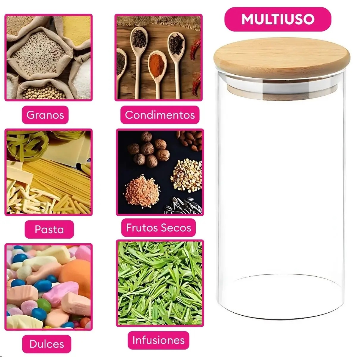 FRASCO DE BOROSILICATO HERMÉTICO CON TAPA DE BAMBÚ  1500ML - 3