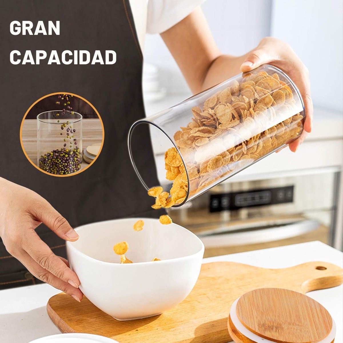FRASCO DE BOROSILICATO HERMÉTICO CON TAPA DE BAMBÚ  1500ML - 4