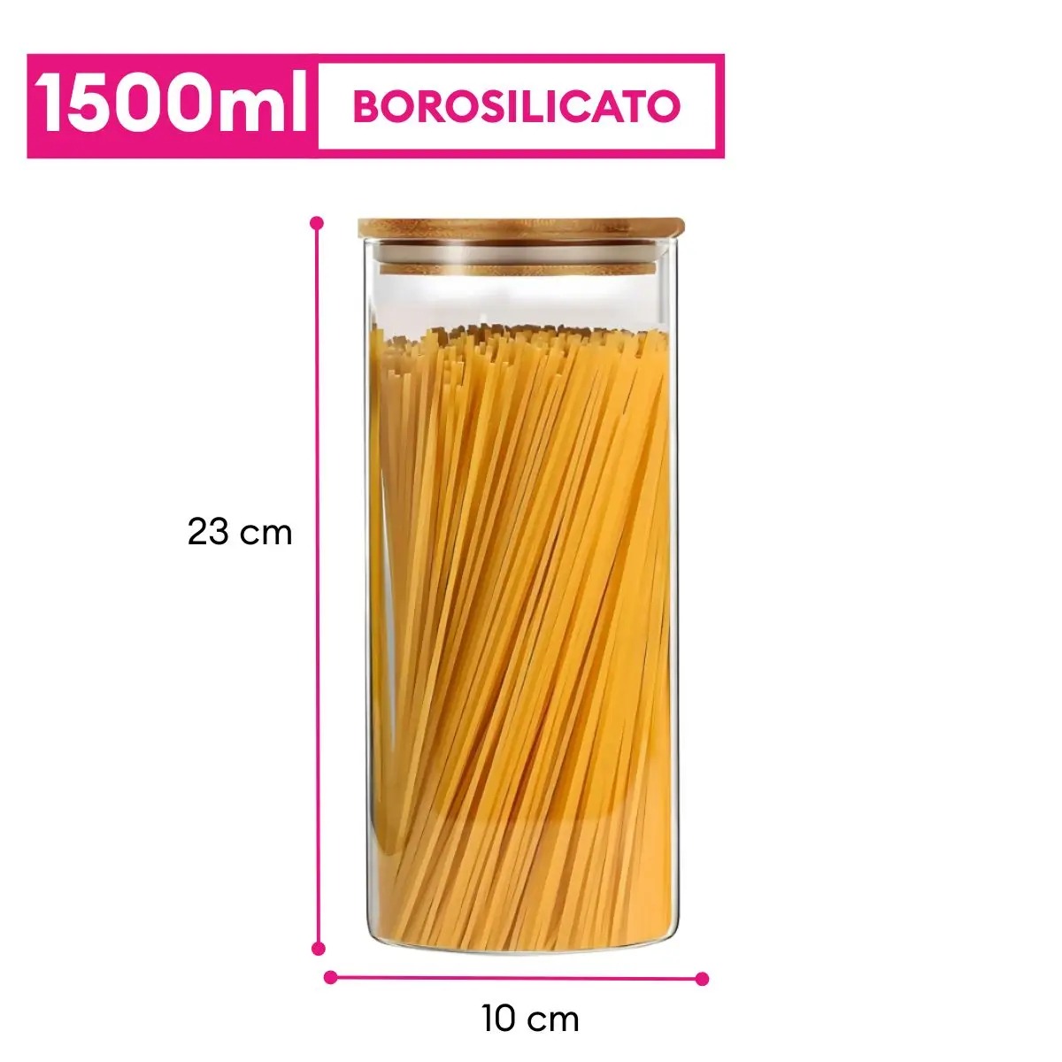 FRASCO DE BOROSILICATO HERMÉTICO CON TAPA DE BAMBÚ  1500ML - 6