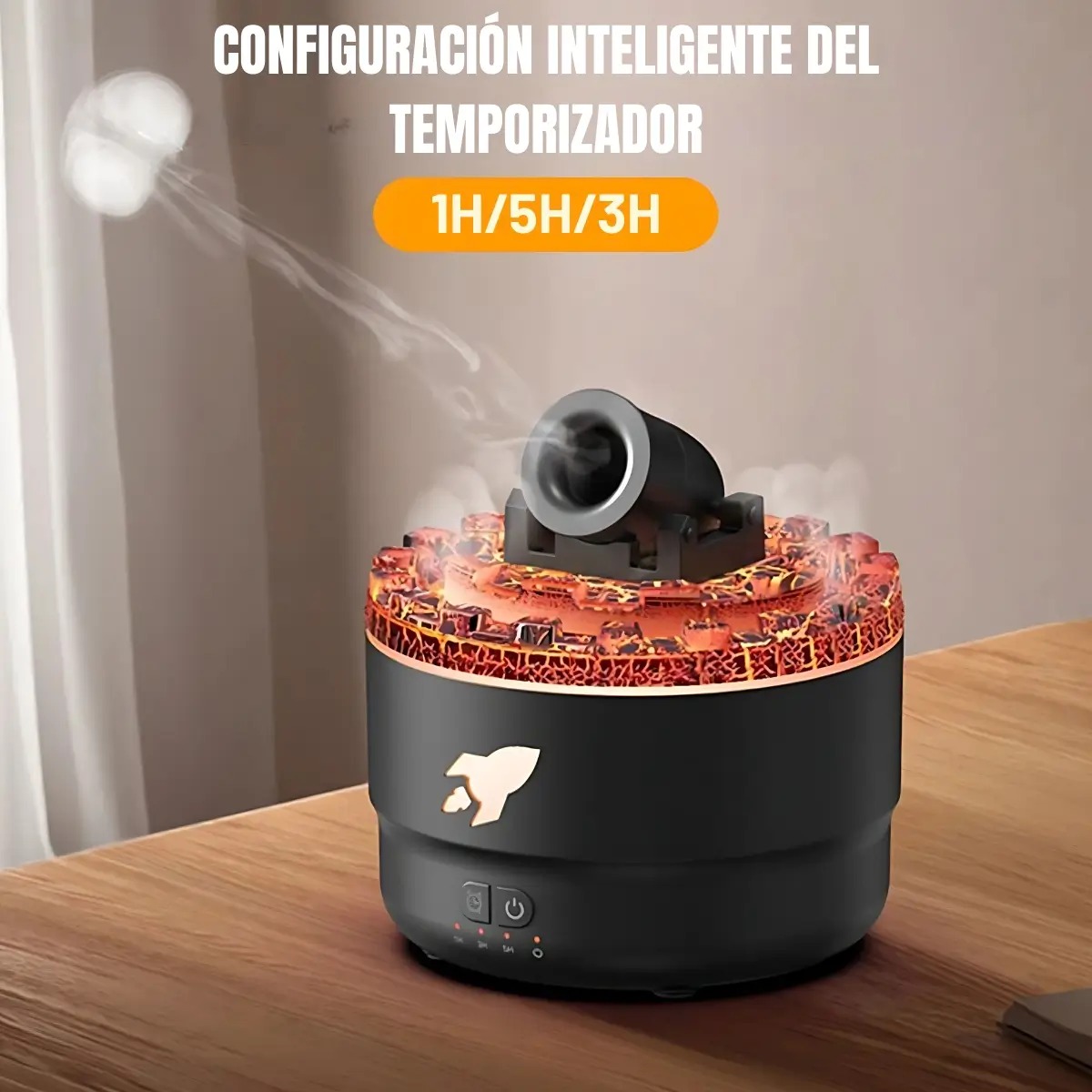 HUMIDIFICADOR MODELO CAÑÓN CON LUCES LED DECORATIVO COLOR NEGRO - 3