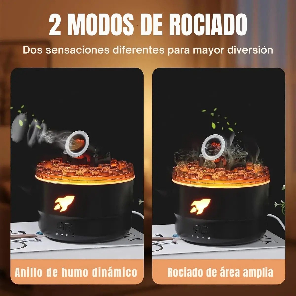 HUMIDIFICADOR MODELO CAÑÓN CON LUCES LED DECORATIVO COLOR NEGRO - 4