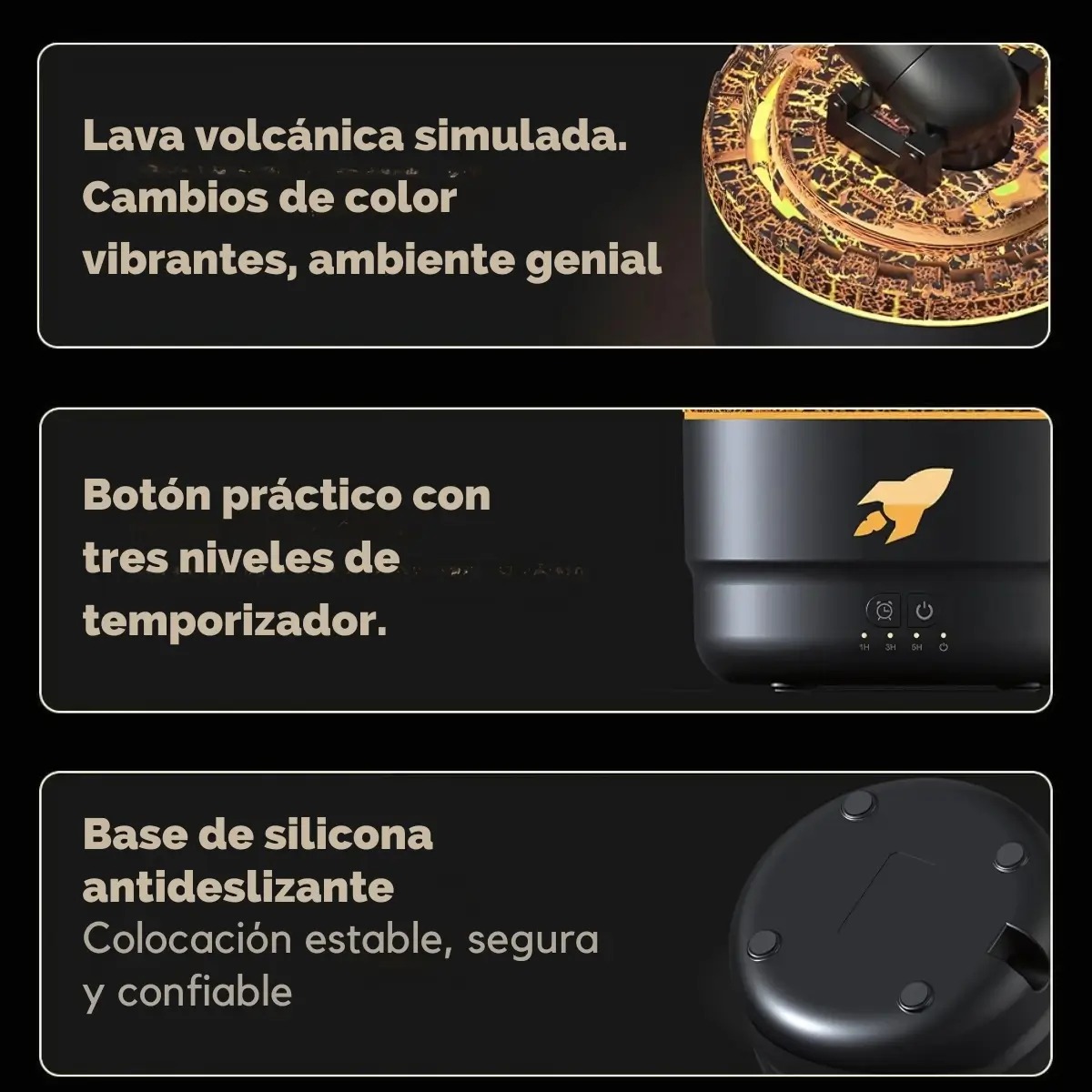 HUMIDIFICADOR MODELO CAÑÓN CON LUCES LED DECORATIVO COLOR NEGRO - 5