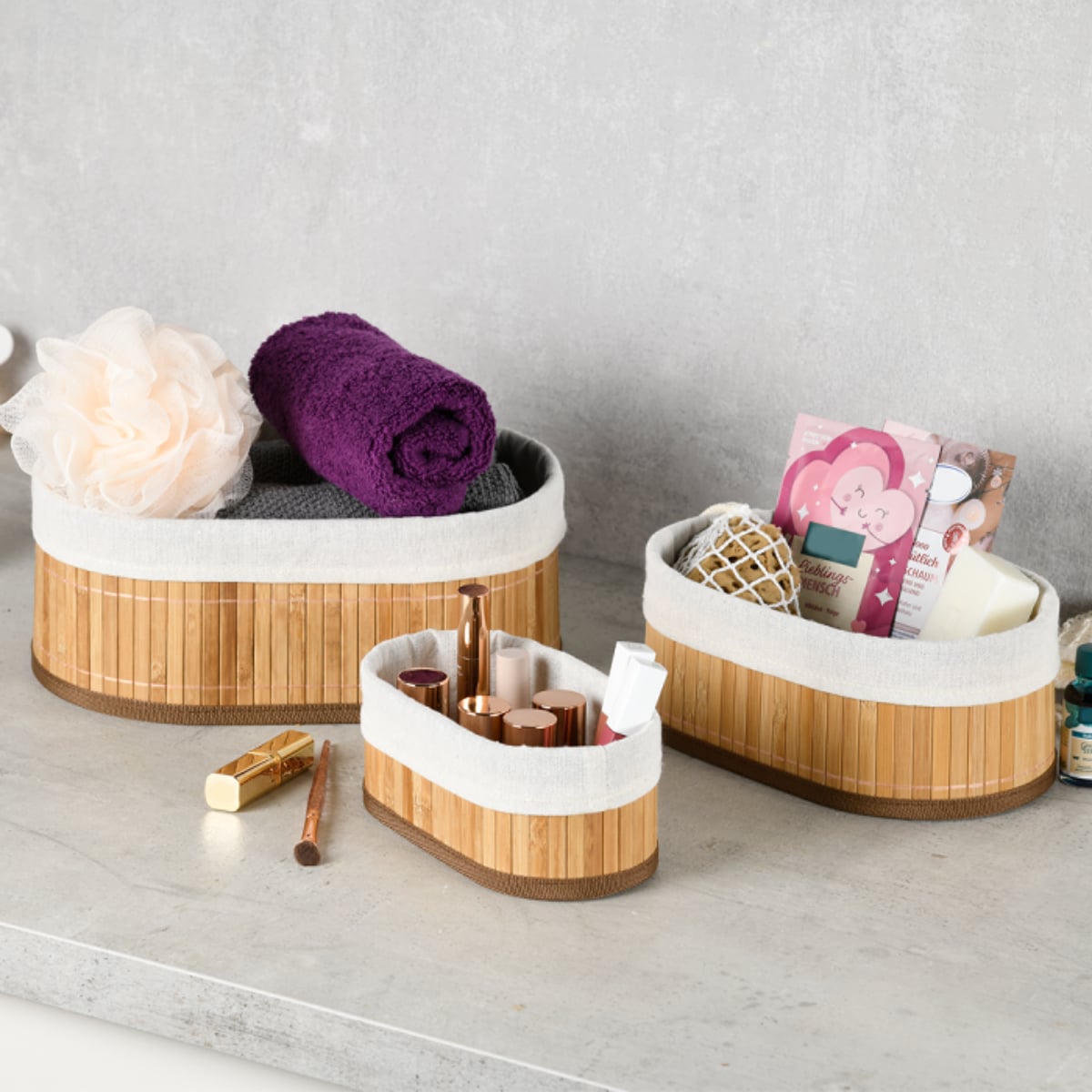 SET DE 3 CESTAS DE BAMBÚ ORGANIZADORES PARA DORMITORIO OVALADO - 2
