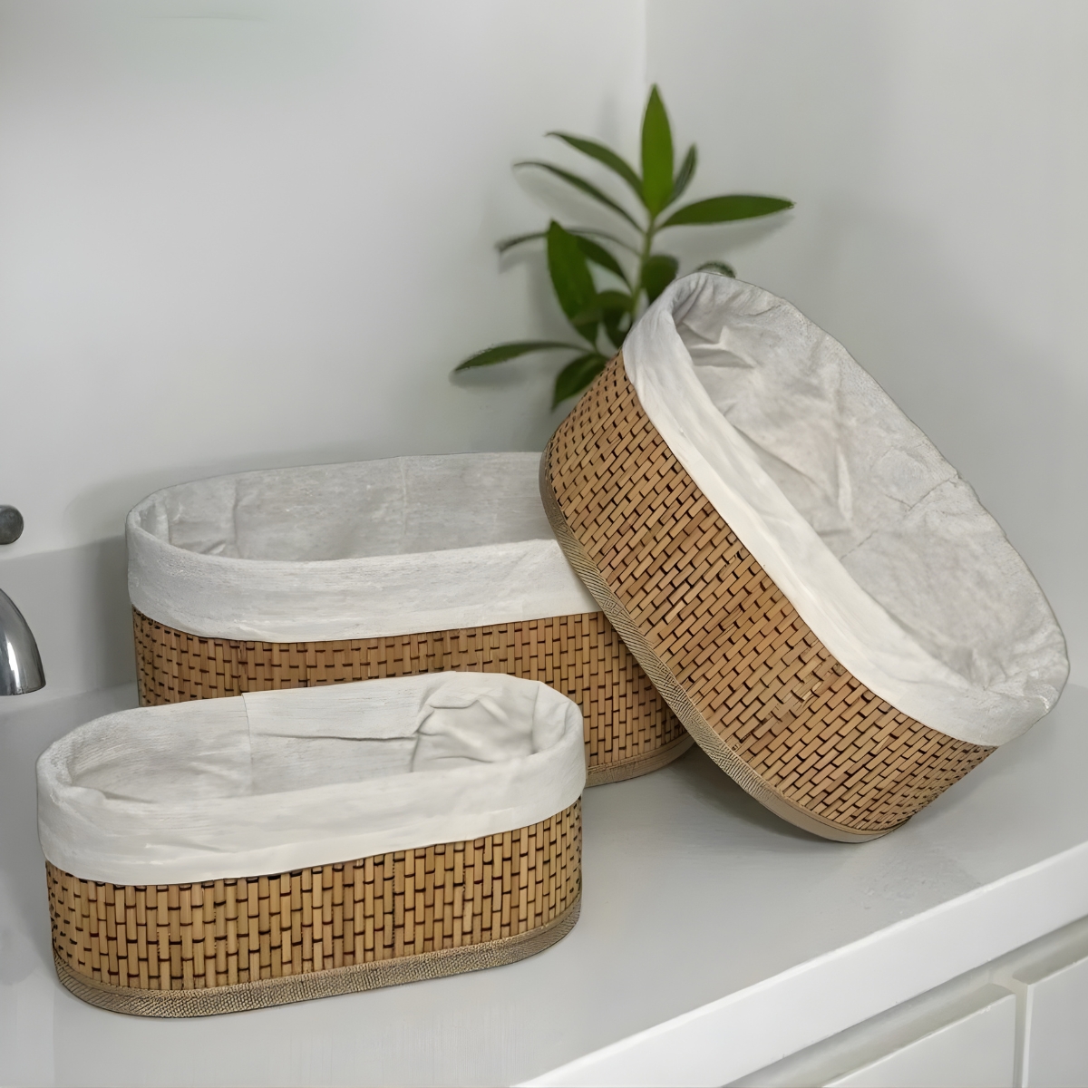 SET DE 3 CESTAS DE BAMBÚ ORGANIZADORES PARA DORMITORIO OVALADO - 5