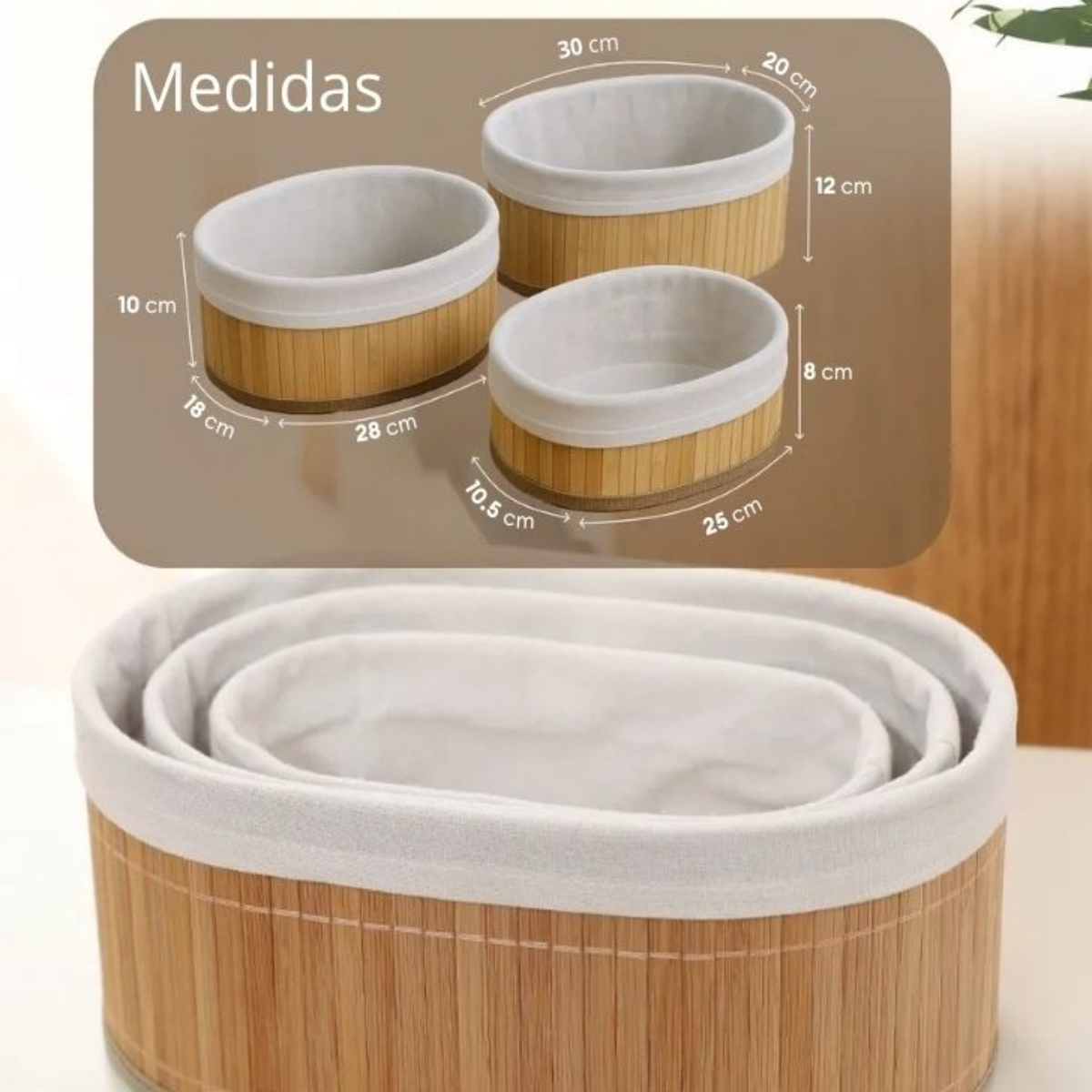 SET DE 3 CESTAS DE BAMBÚ ORGANIZADORES PARA DORMITORIO OVALADO - 7