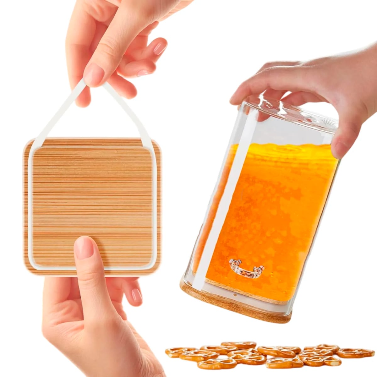 FRASCO DE VIDRIO CON TAPA DE BAMBÚ Y CUCHARA 500 ML CUADRADO - 1