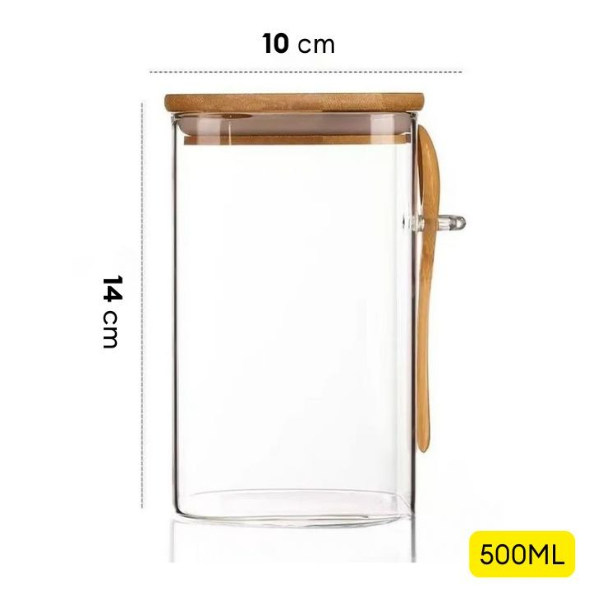 FRASCO DE VIDRIO CON TAPA DE BAMBÚ Y CUCHARA 500 ML CUADRADO - 7