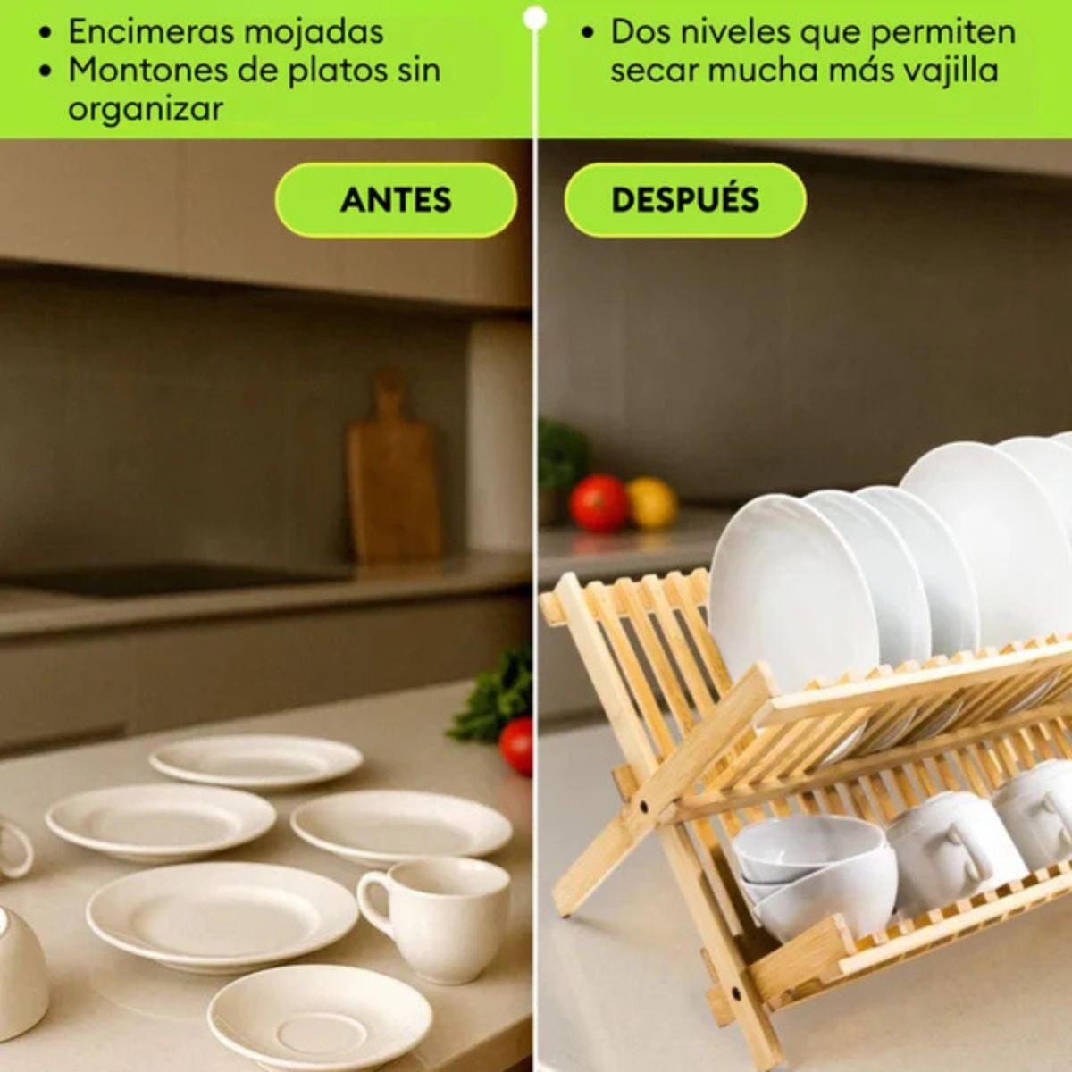 ESCURRIDOR ORGANIZADOR PARA PLATOS 2 NIVELES CON BAMBÚ TESSA - 4