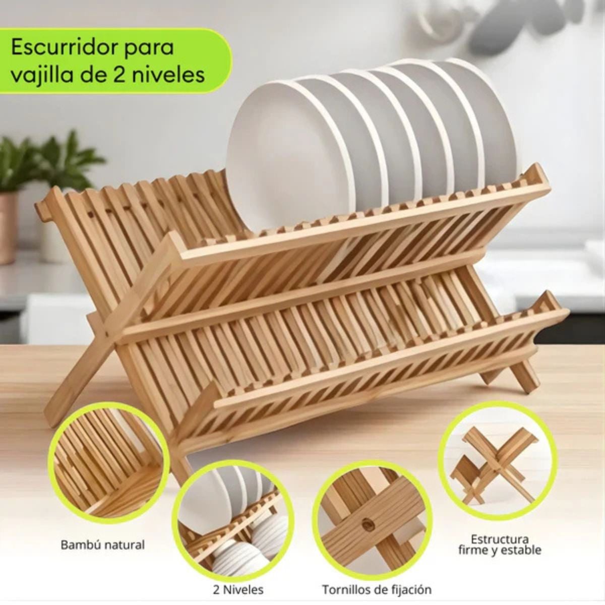 ESCURRIDOR ORGANIZADOR PARA PLATOS 2 NIVELES CON BAMBÚ TESSA - 5