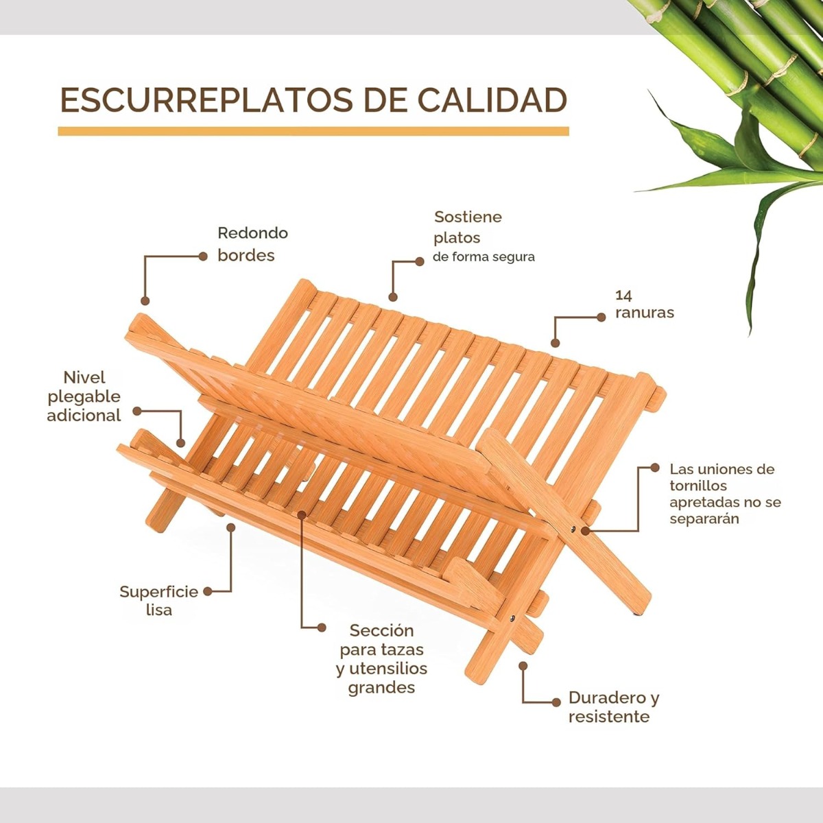 ESCURRIDOR ORGANIZADOR PARA PLATOS 2 NIVELES CON BAMBÚ TESSA - 8