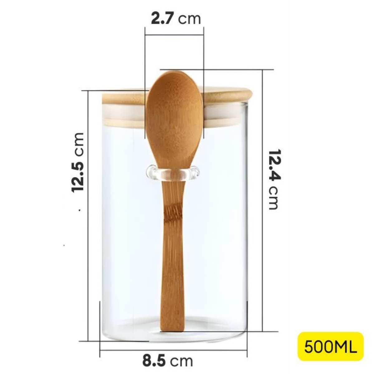 FRASCO DE VIDRIO CON TAPA DE BAMBÚ Y CUCHARA 500 ML REDONDO - 8
