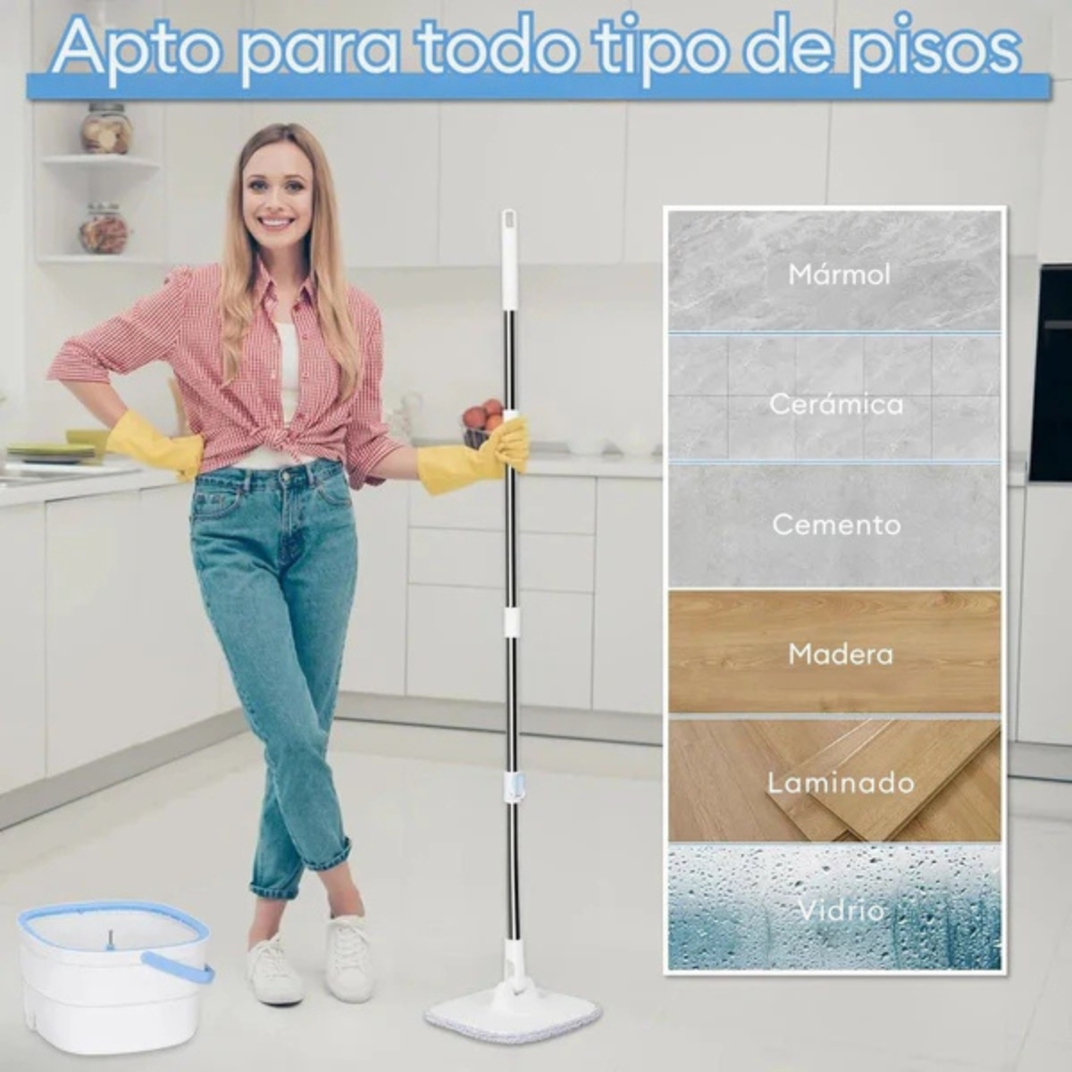 TRAPEADOR CON BALDE CUADRADO Y ESCURRIDOR FÁCIL SMART - 3
