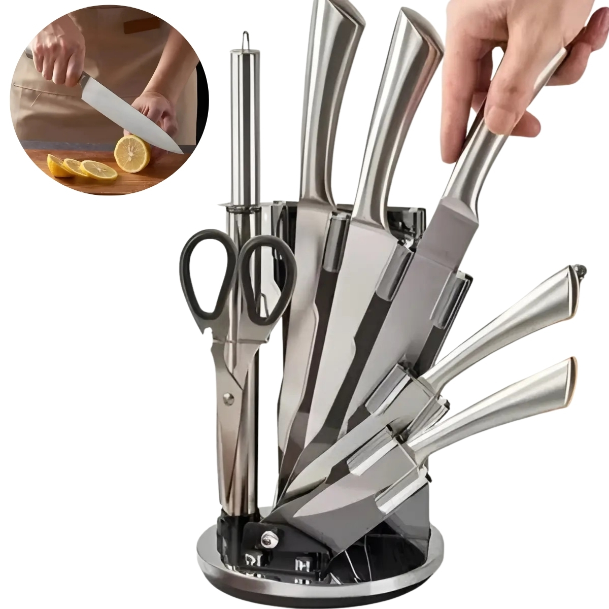 SET DE CUCHILLOS CON BASE GIRATORIA DE 8 PIEZAS BASS - 1